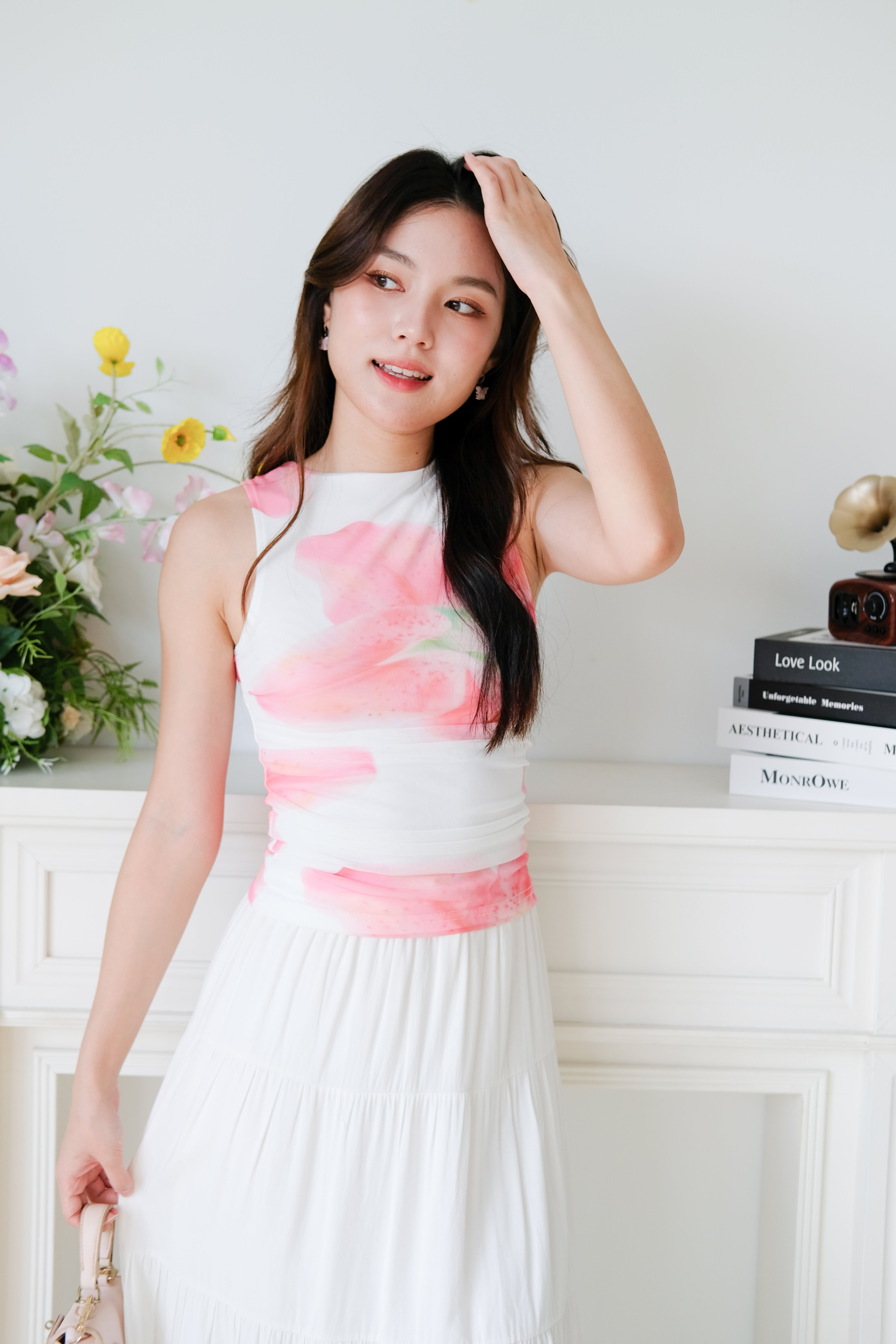 Lilo Abstract Floral Mesh Top (Pink Flower)