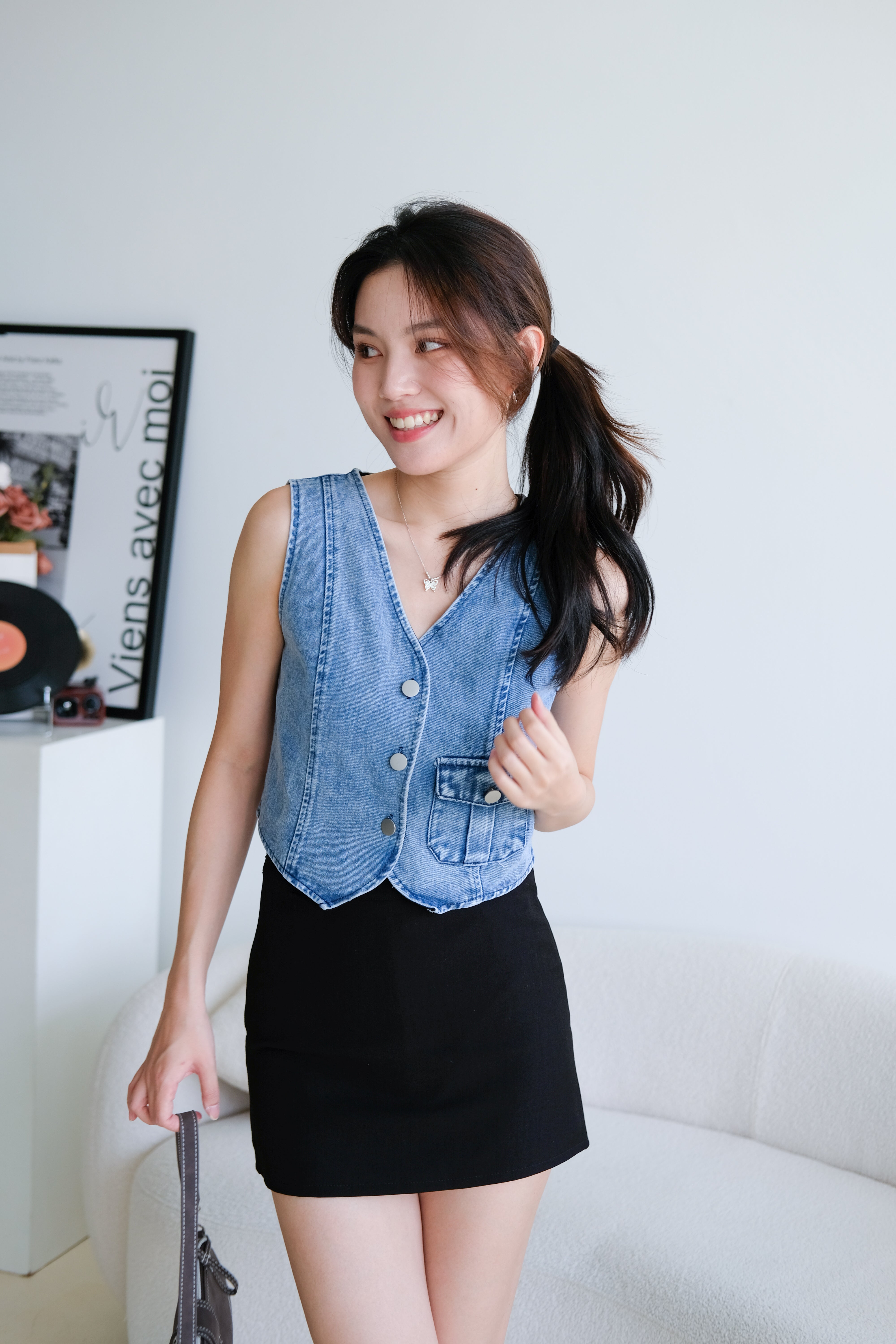 Tricia Denim Vest Top (Light Blue)