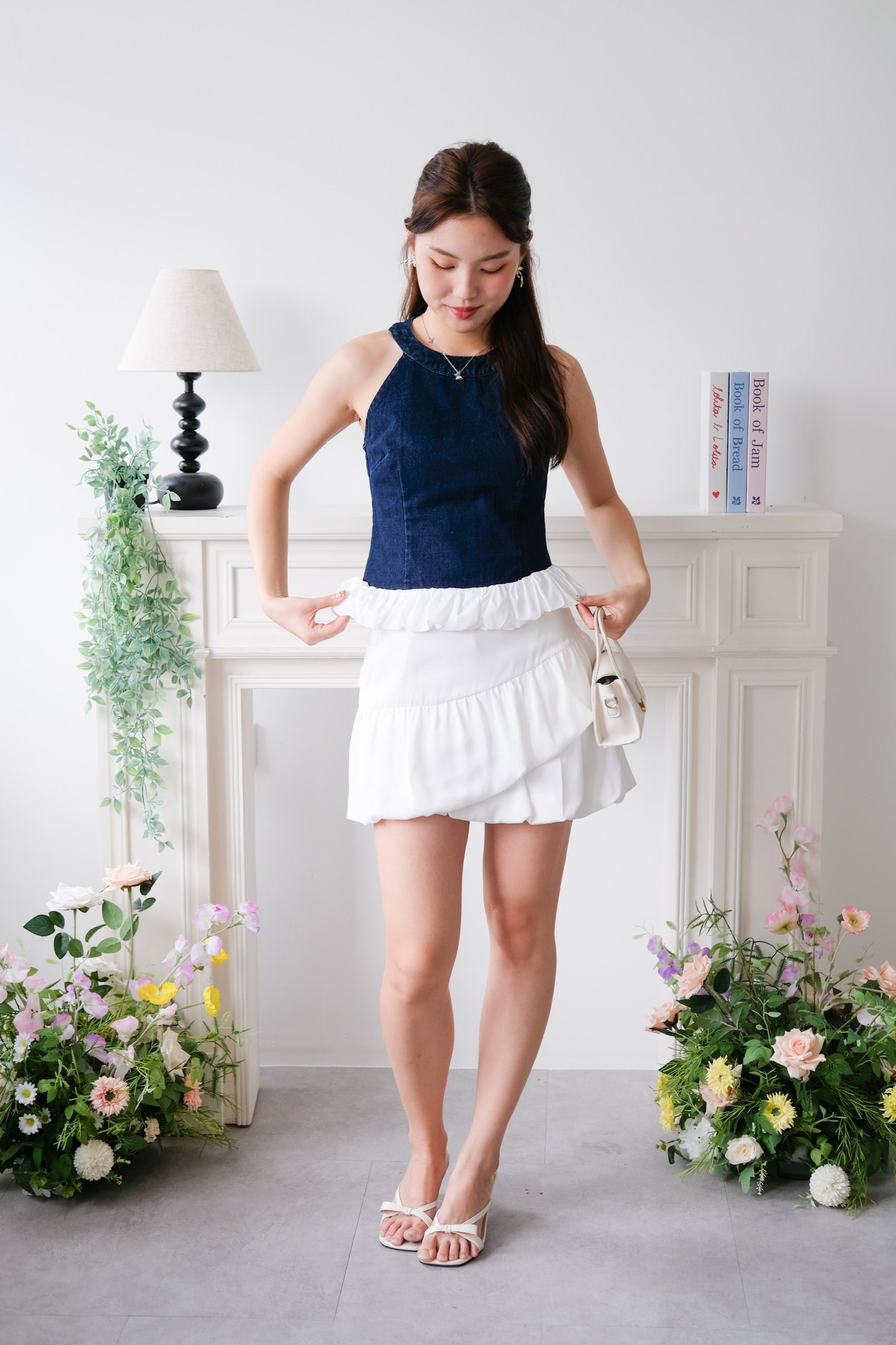 Lica Bubble Cloud Halter Denim Top (Dark Blue)