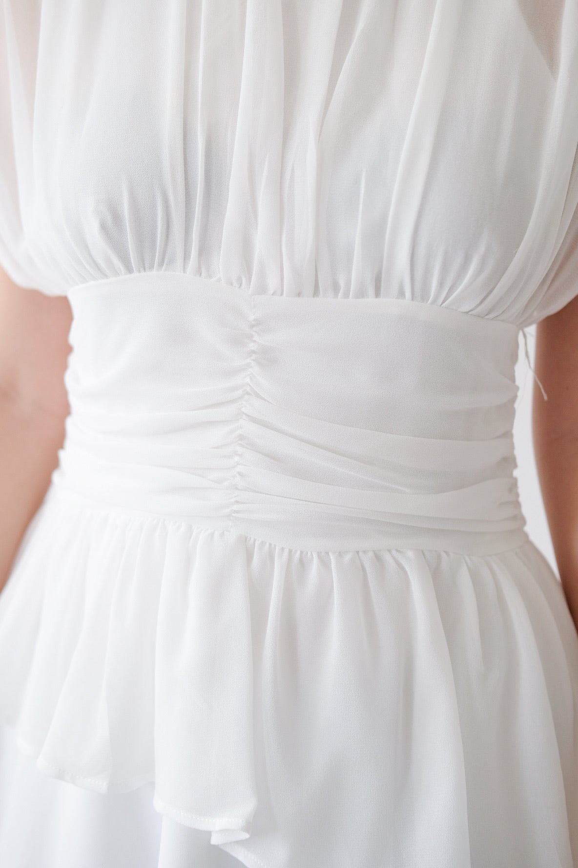 Faux Two-Piece White Ruffle Mini Dress