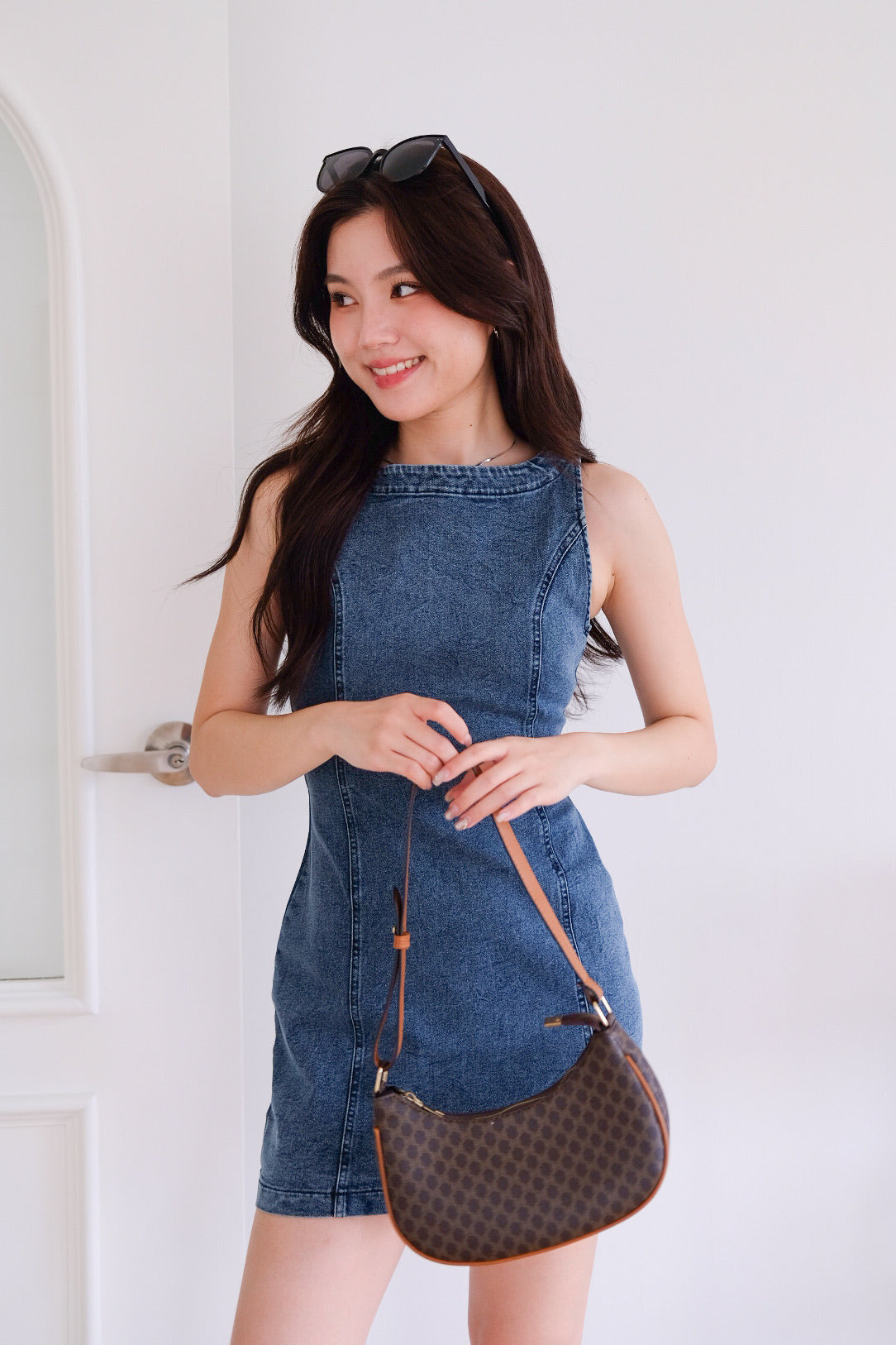Georgie Panel Denim Dress (Acid Medium Blue)