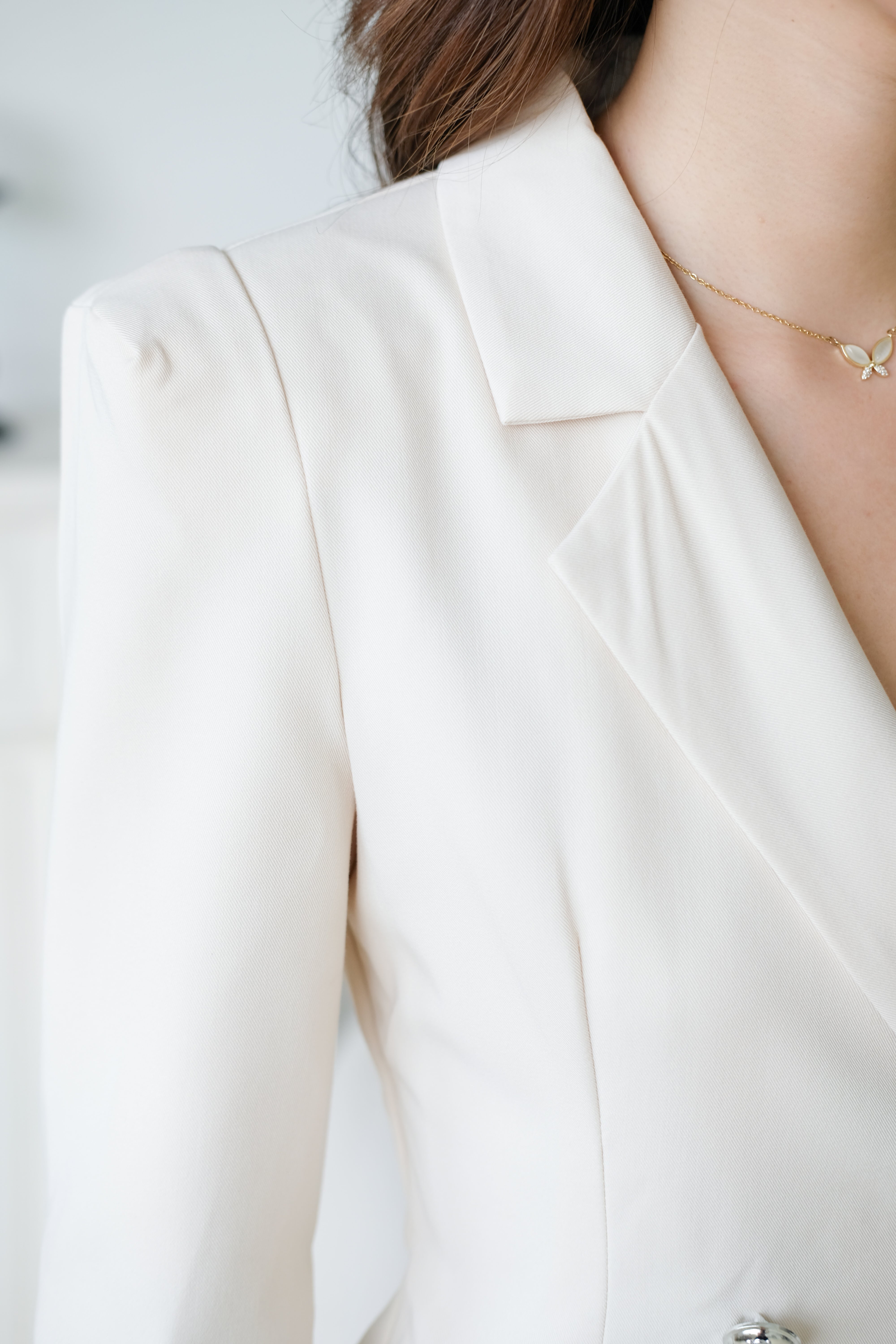 Quinn Blazer Belted Romper (Beige)