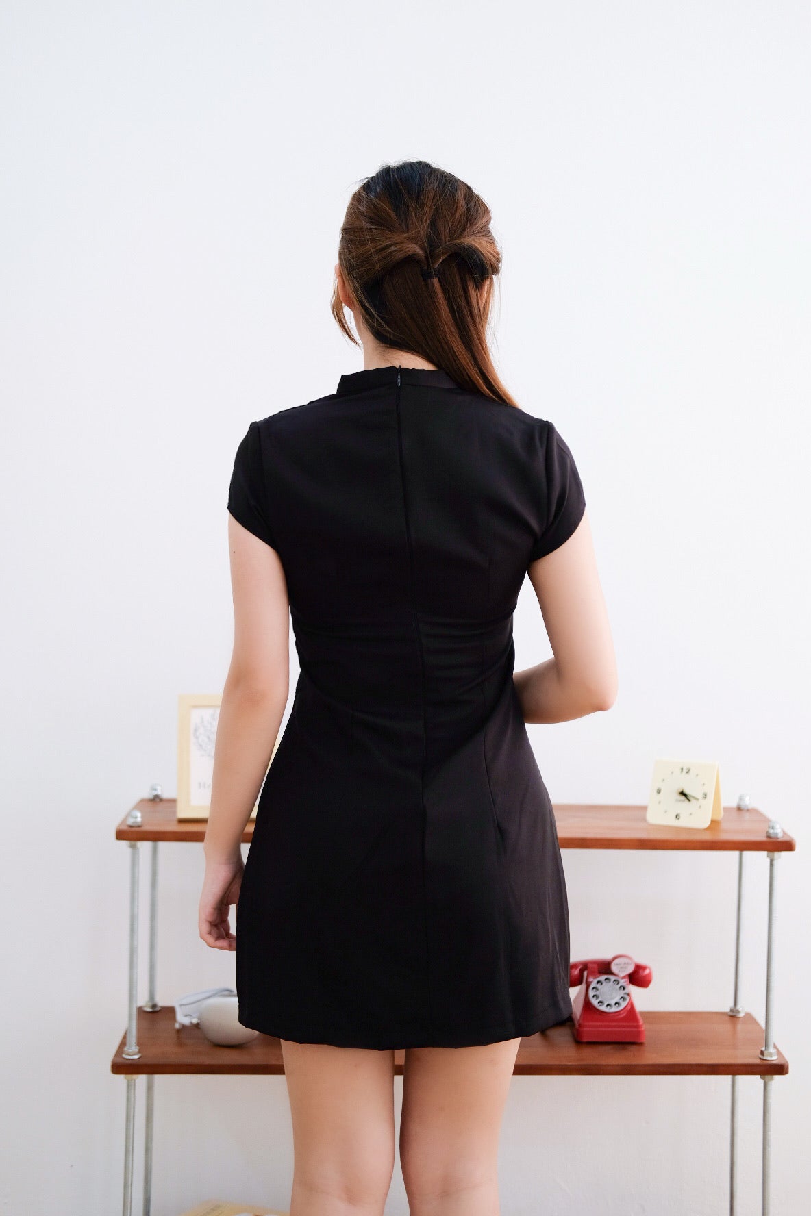 Black Square Neck Ribbon Mini Dress