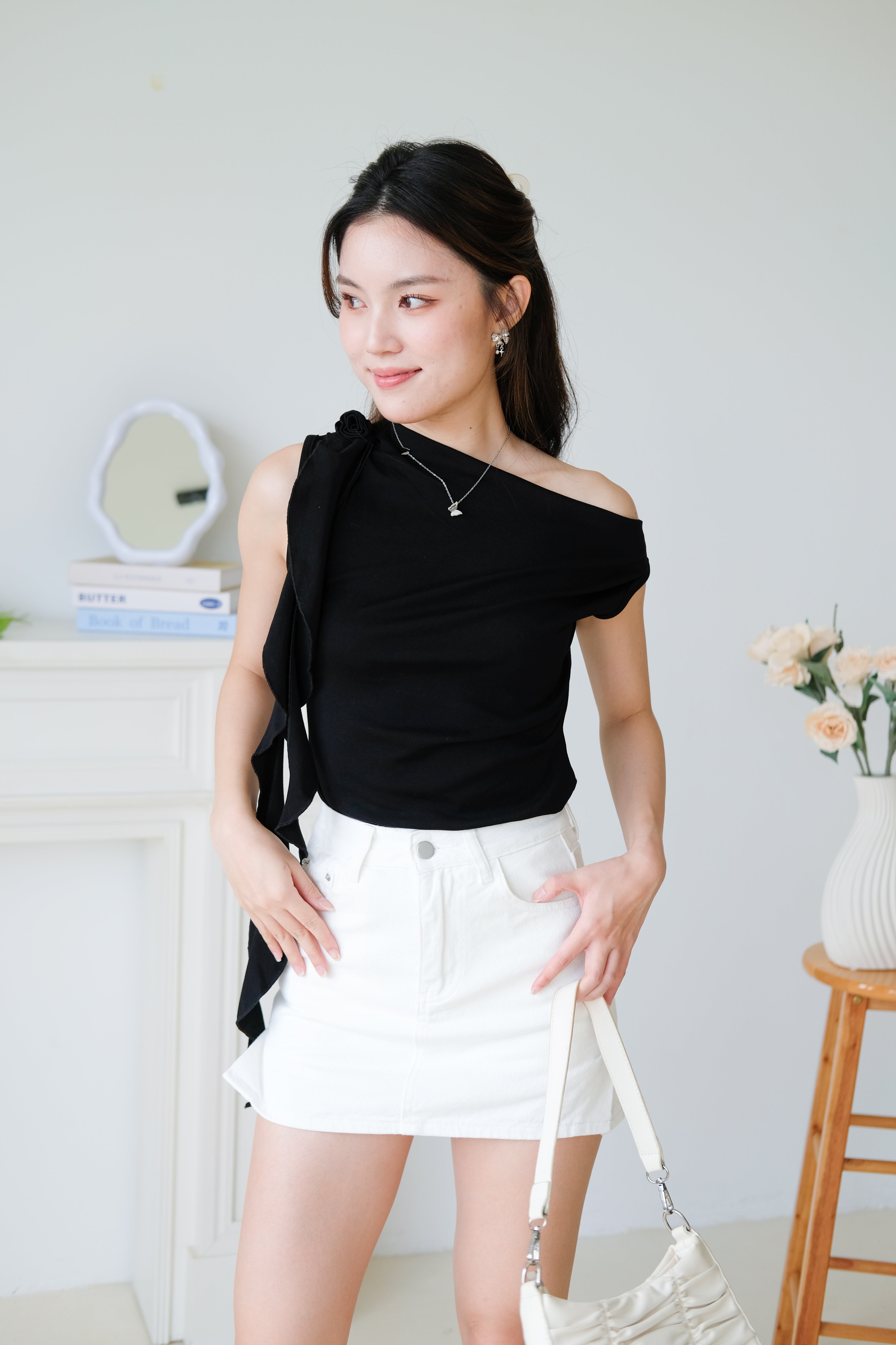 Elora Ruffle Toga Top (Black)