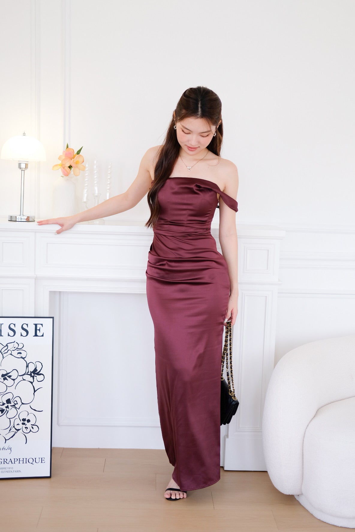 Ophelia Satin Mermaid Maxi Dress (Burgundy)
