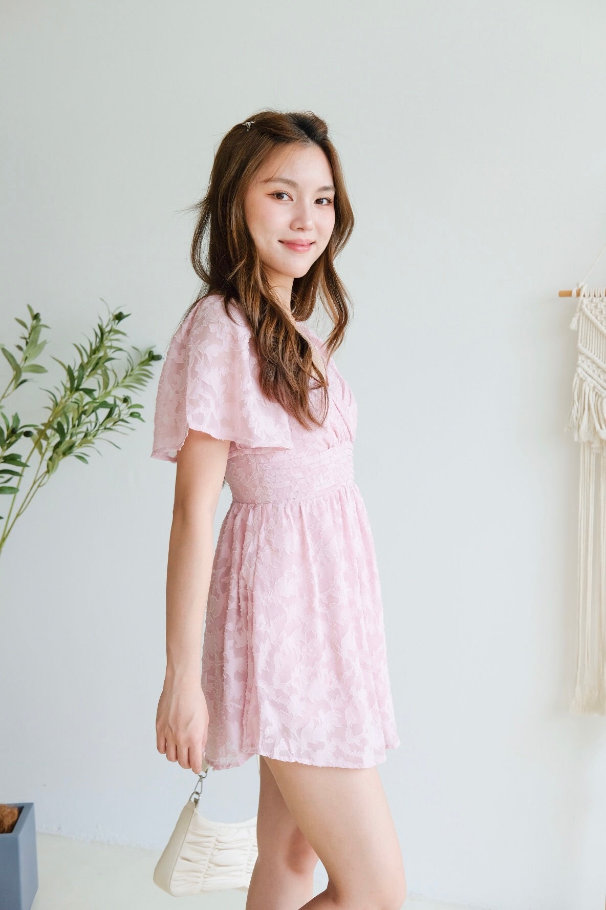 Eloise Flutter Sleeve Dress (Peony Pink)