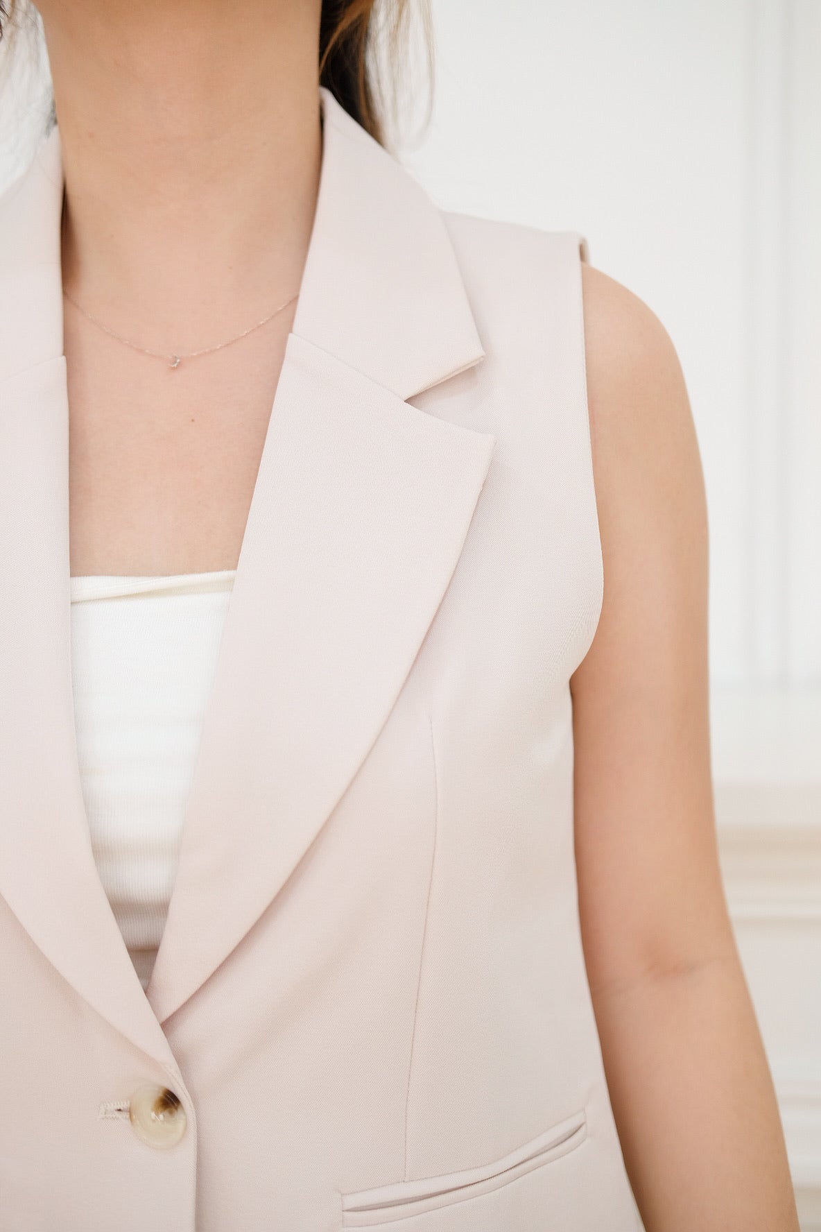 Light Beige Vest Button Outerwear