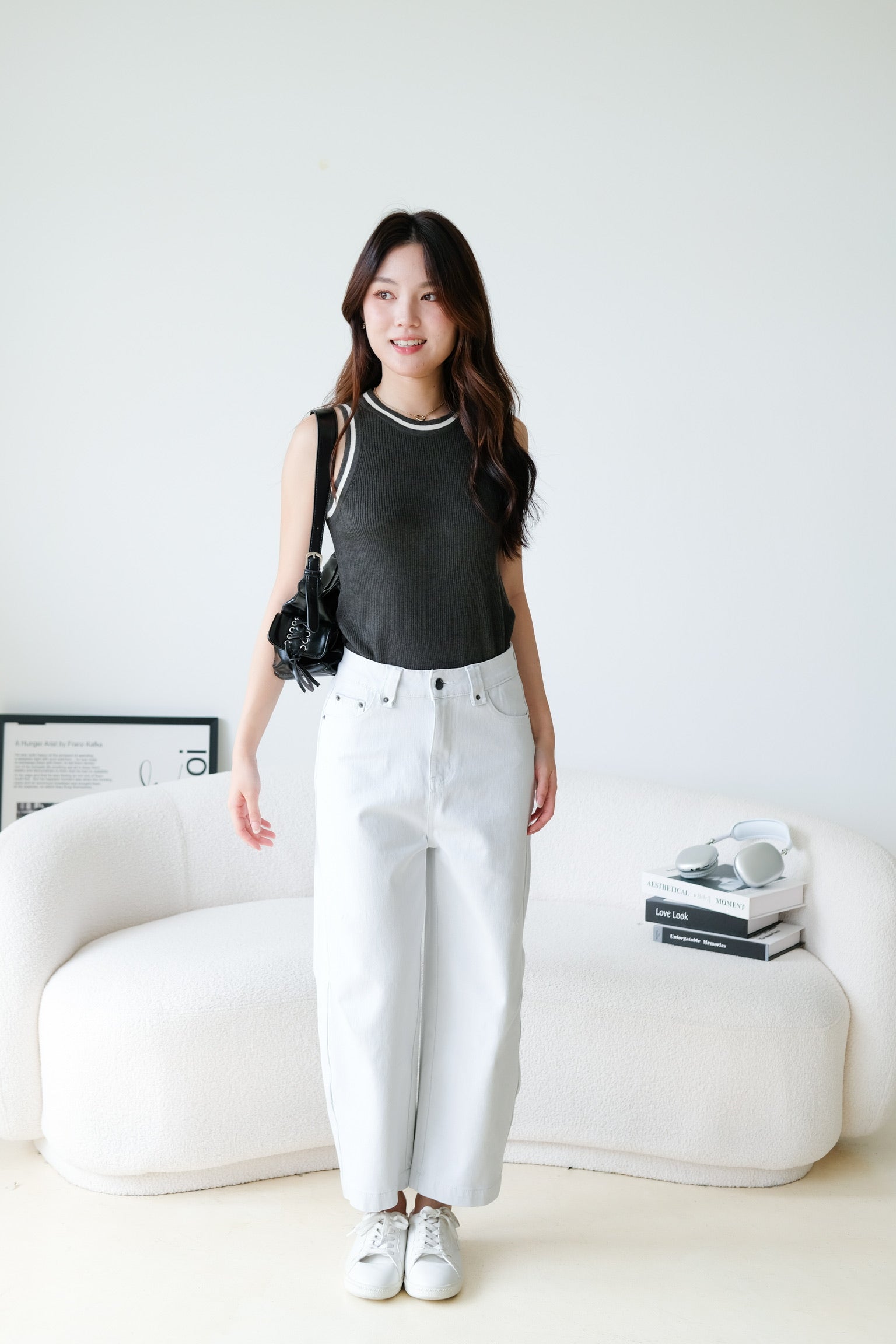 Kyara Contrast Knit Tank Top (Charcoal)