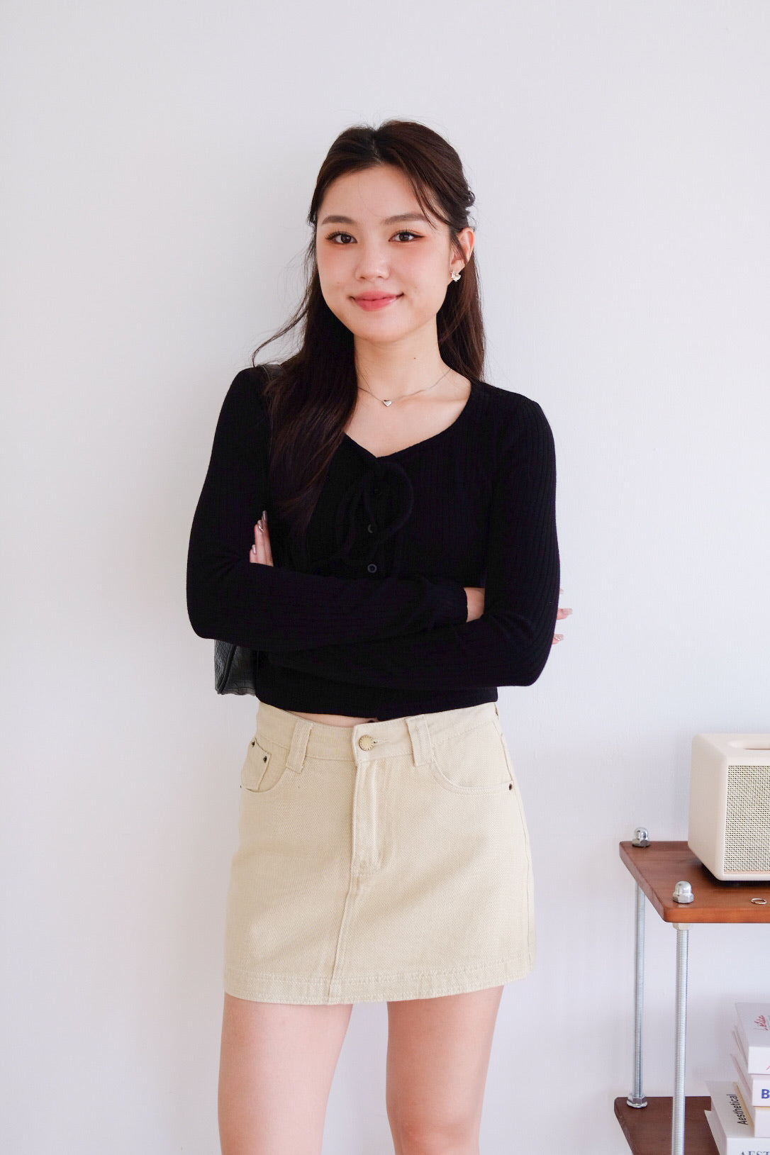Coco Ribbon Long Sleeve Knit Top (Black)