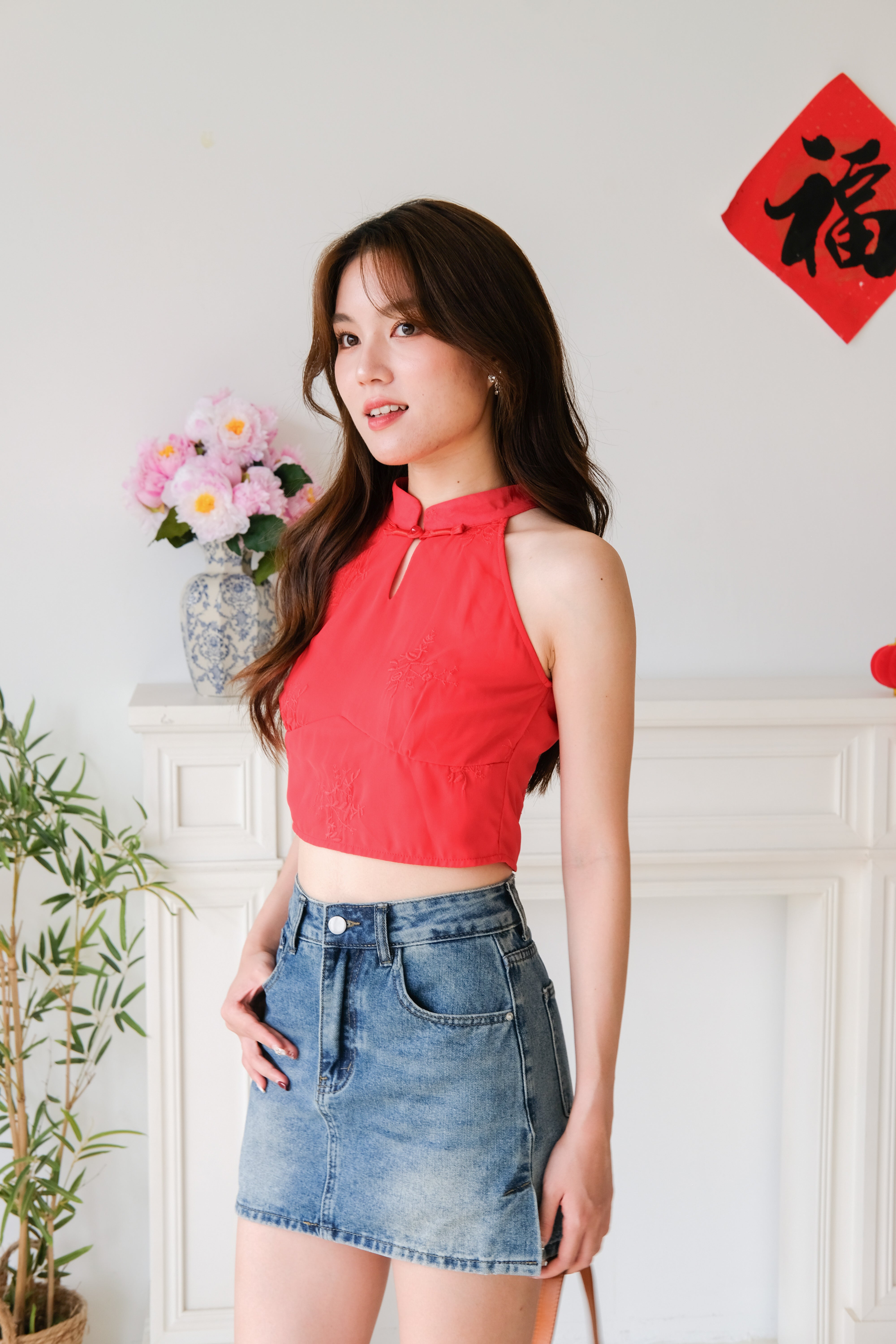 Huan Halter Cheongsam Crop Top (Red)