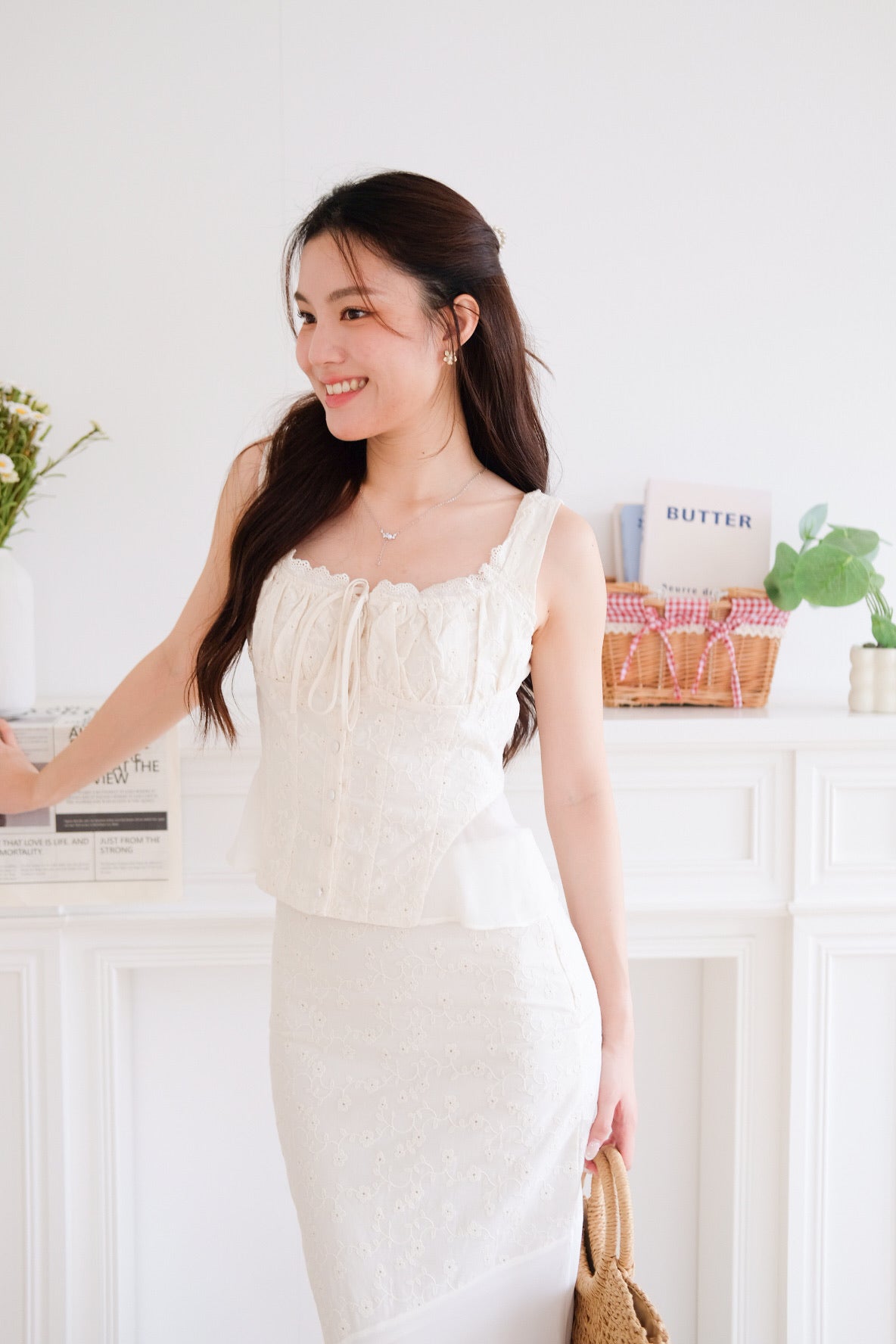 Jacqueline Eyelet Mermaid Maxi Skirt (Cream)