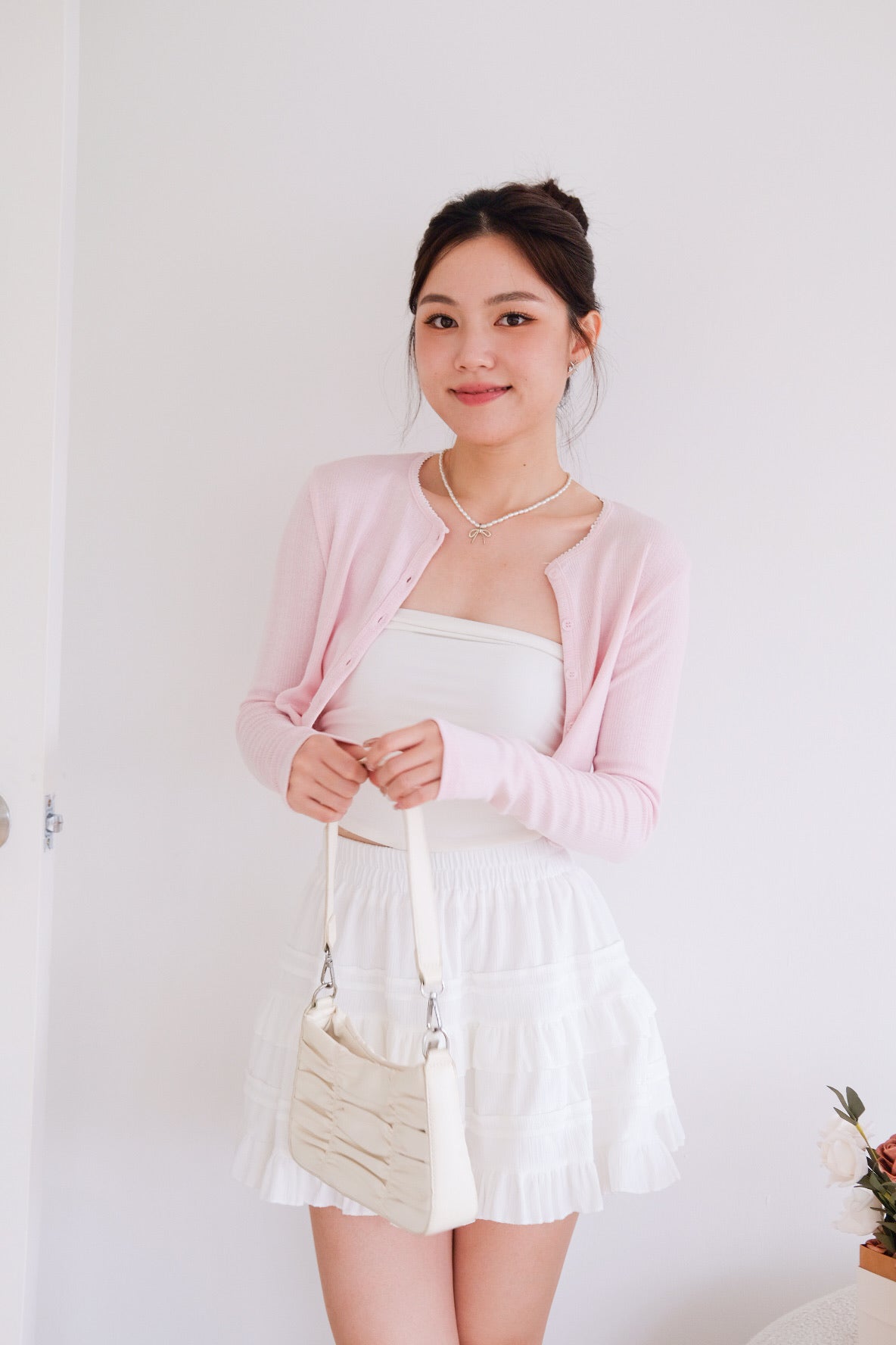 Danielle Cropped Cardigan (Light Pink)