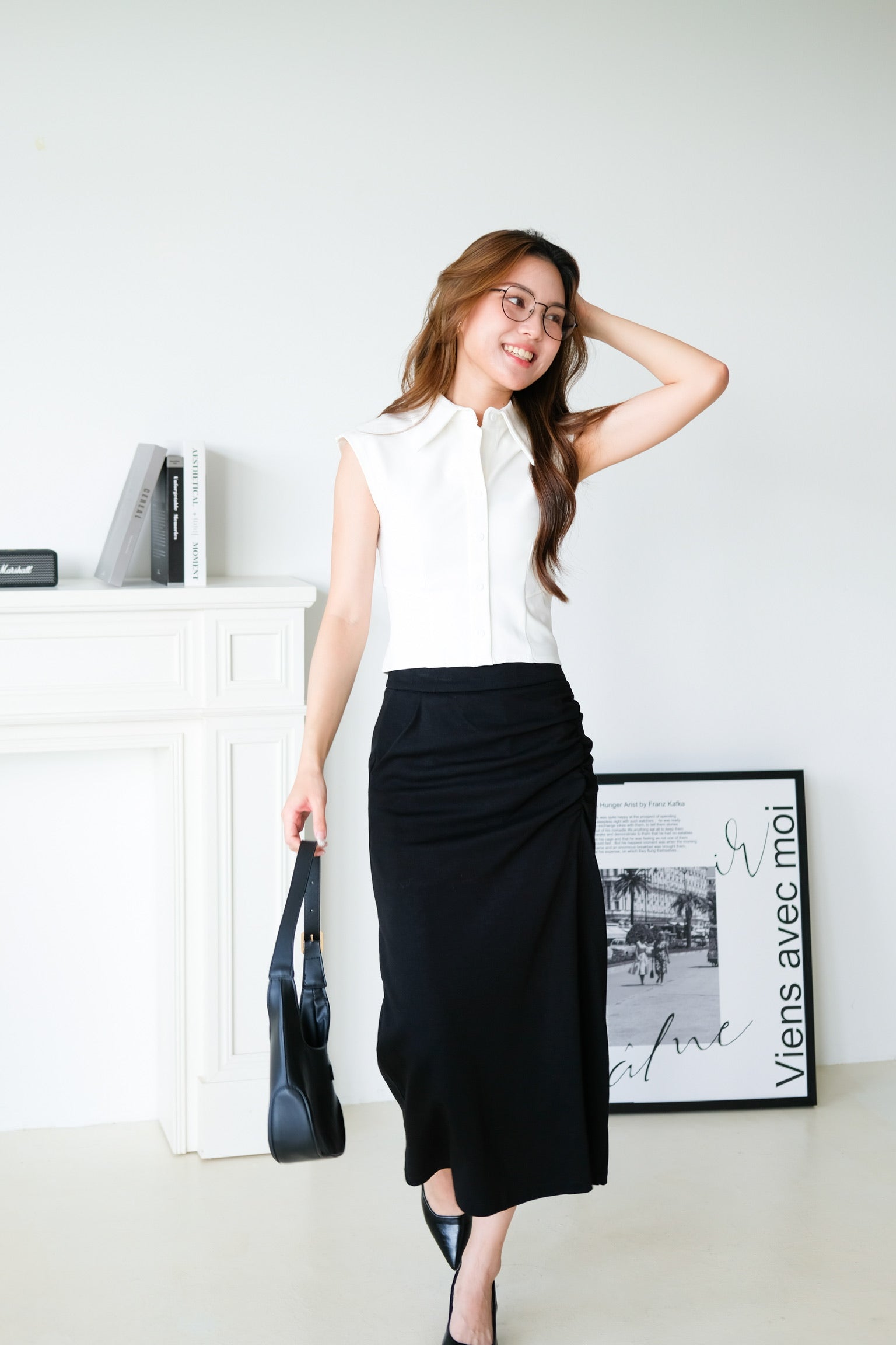 Esme Collared Cropped Top (White)