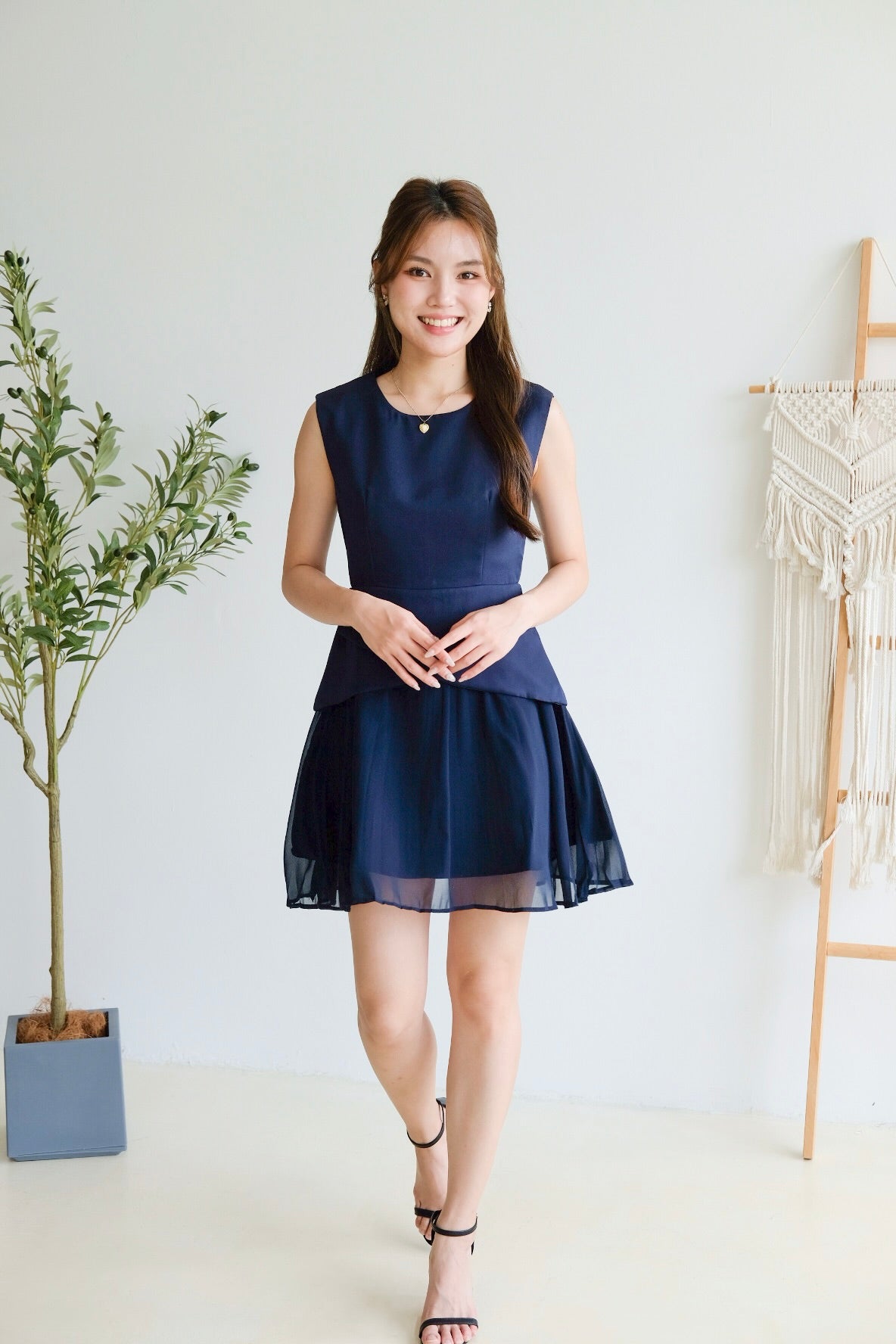 Belinda Contrast Hem Dress (Dark Blue)