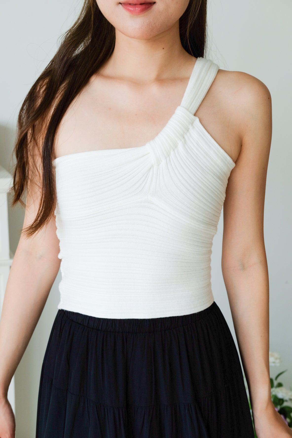 Dillon Knit Toga Crop Top (White)