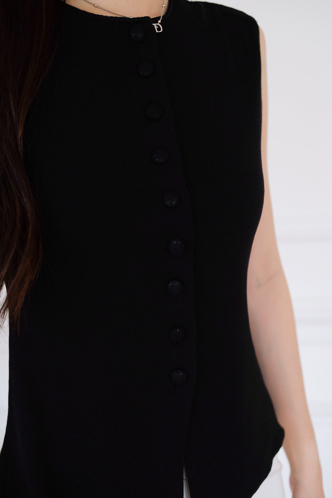 Alden Button Knit Tank Top (Black)