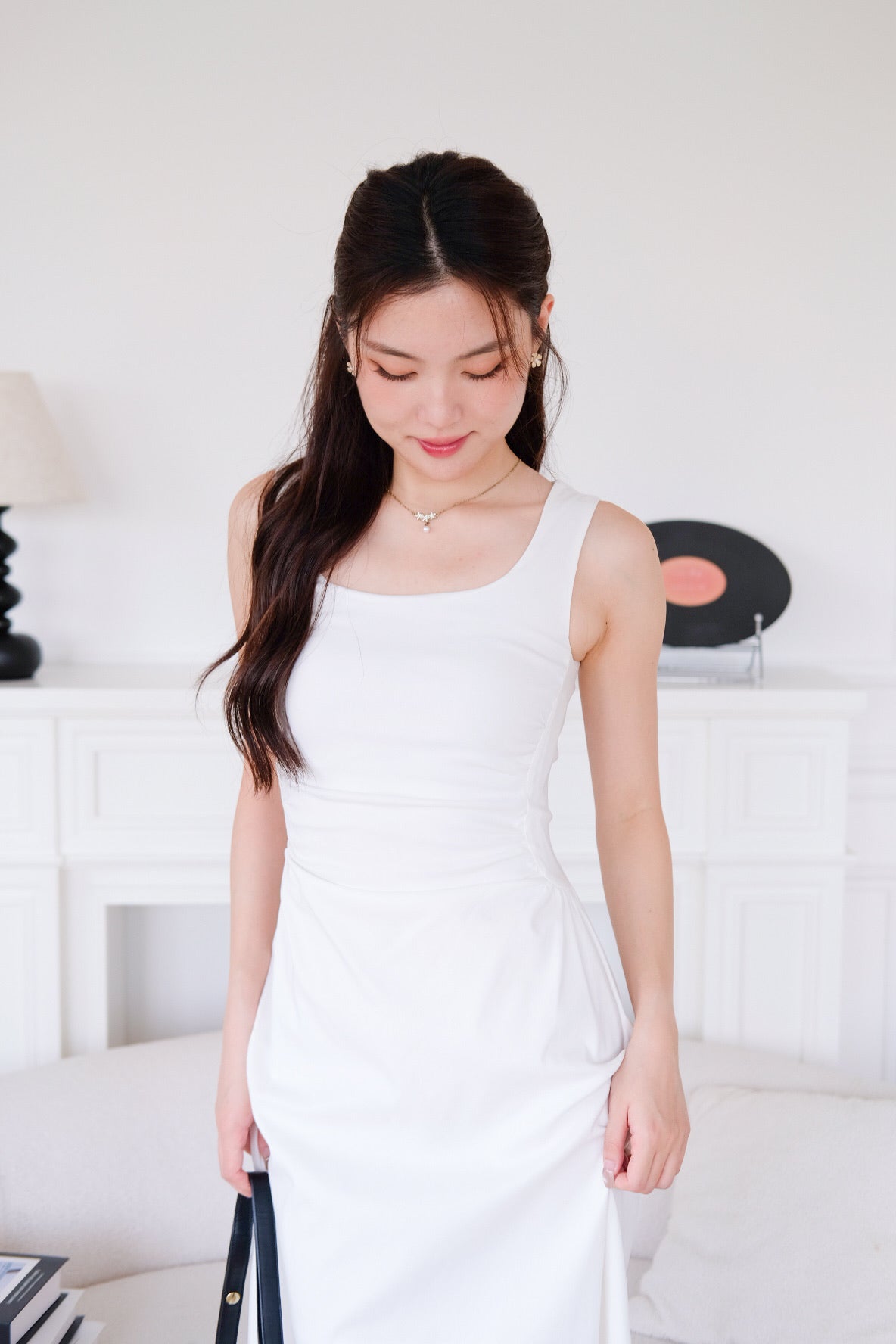 Bernice Cinch Waist Maxi Dress (White)