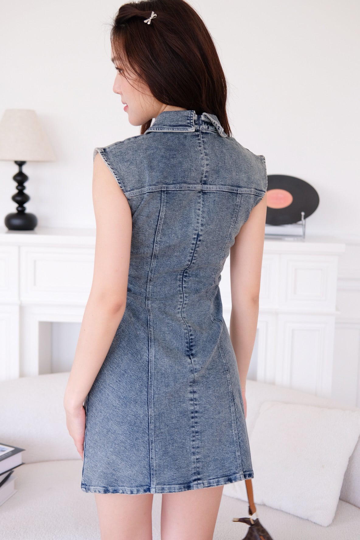 Zia Collared Denim Dress (Acid Medium Blue)