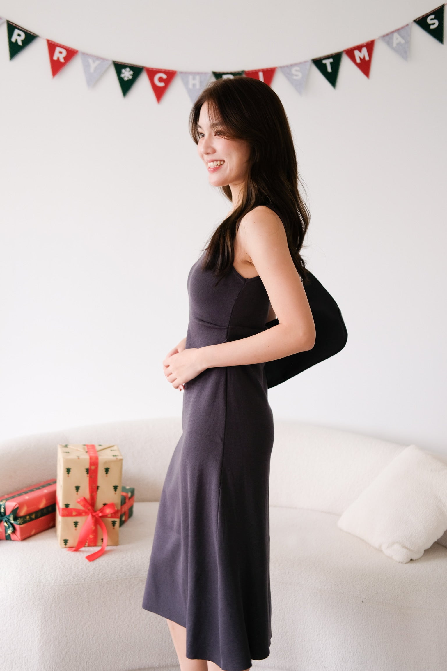 Roxanne Knit Comfy Midaxi Dress (Dark Grey)