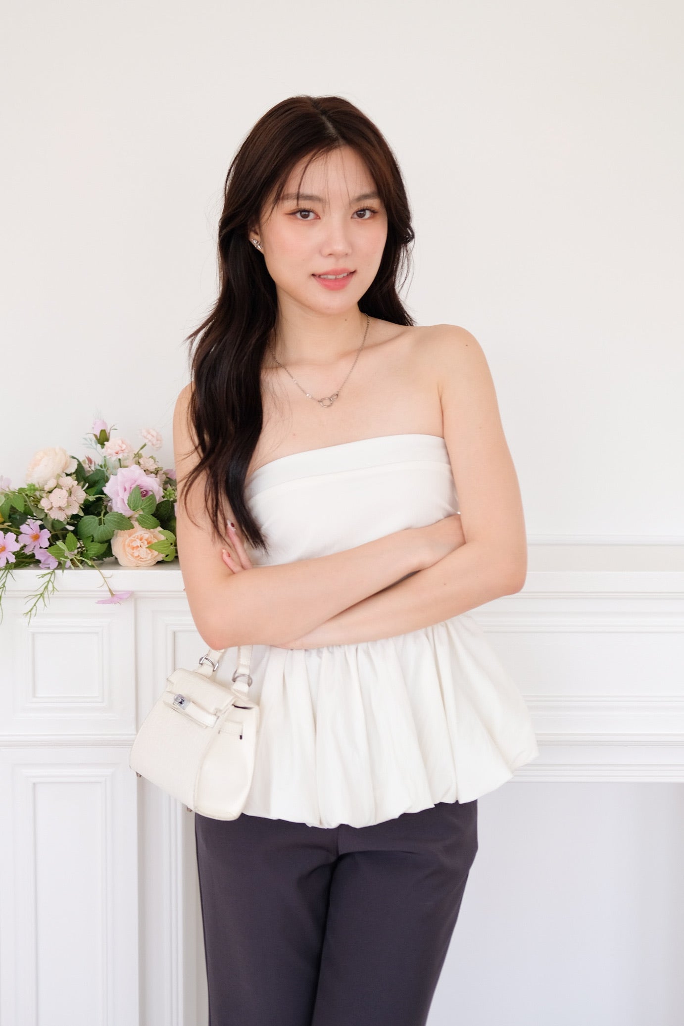 Reiko Peplum Tube Top (Cream)