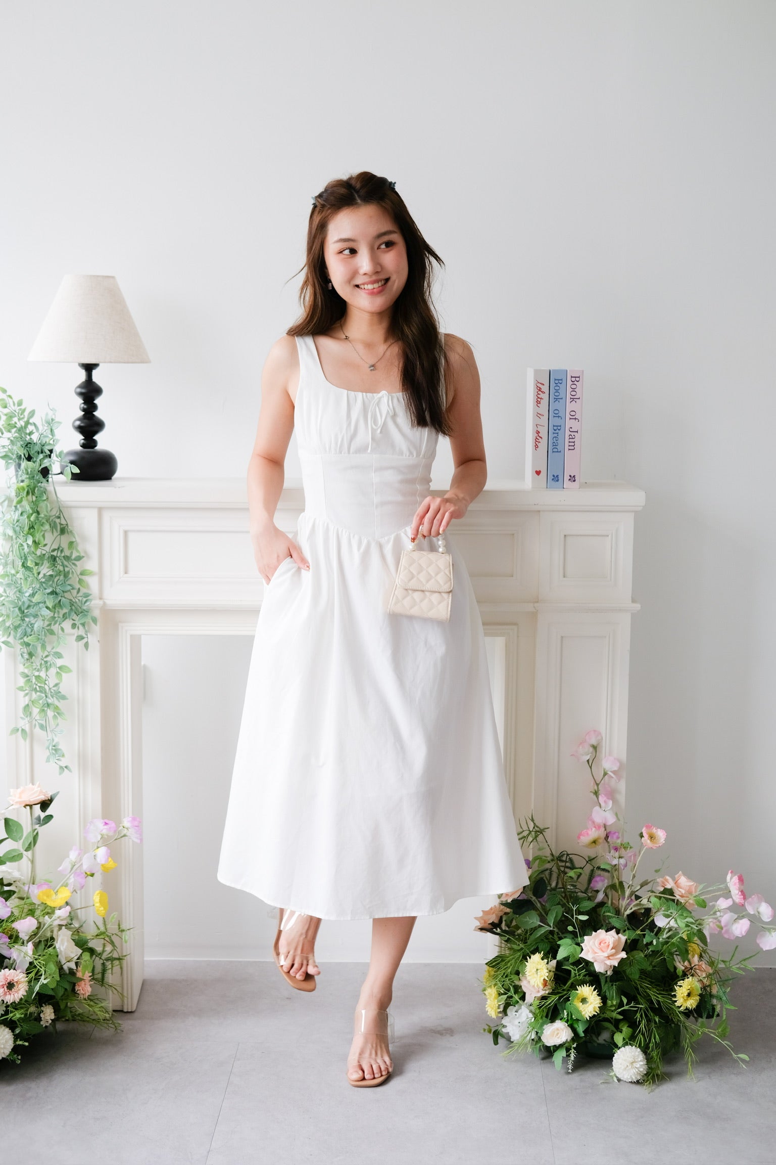 Carmie Thick Waist Midi Dress (White)