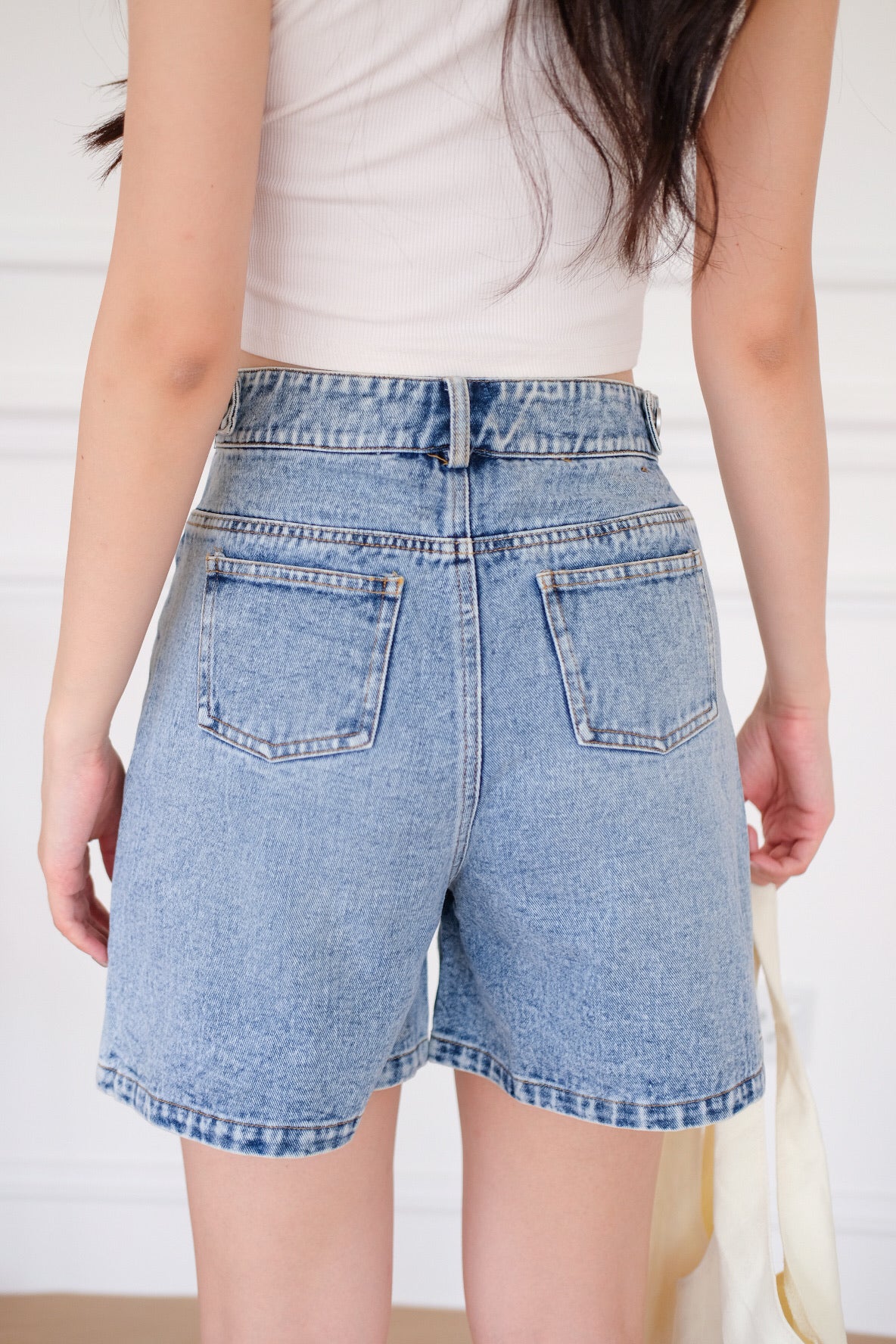 Easy Going Ripped Denim Mom Shorts (Mid Blue)