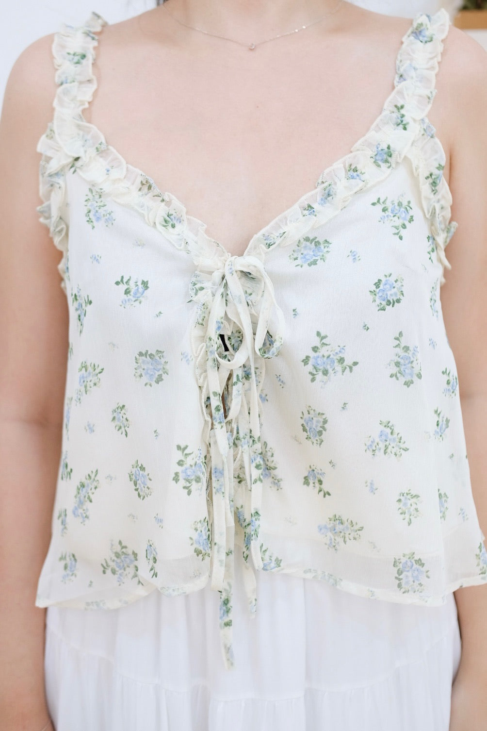 Cream Ruffle Ribbon Cropped Top
