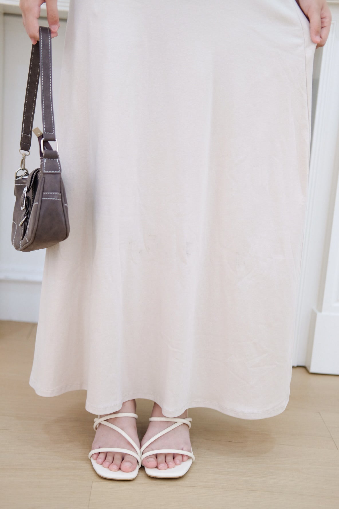 Beige Padded Shoulder Skater Maxi Dress