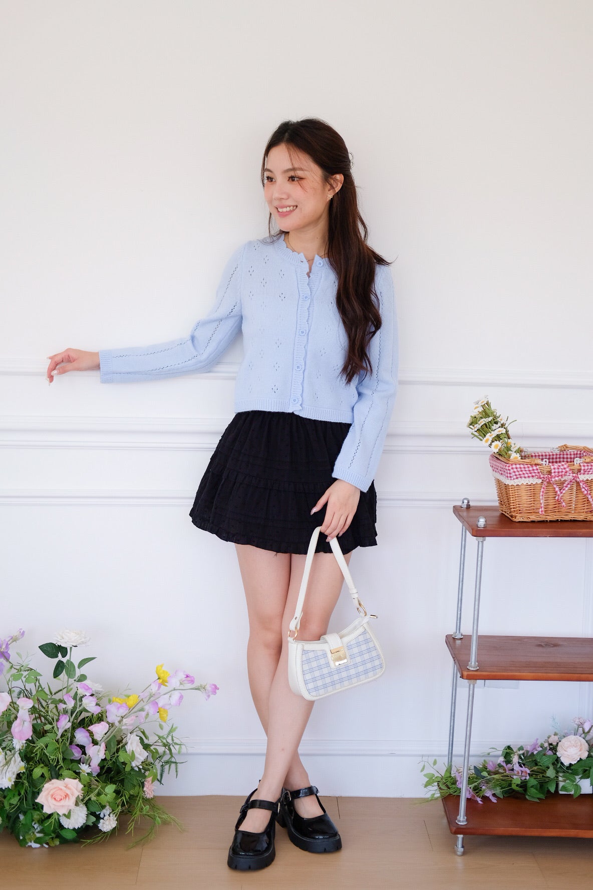 Mirae Soft Fuzzy Knit Cardigan (Baby Blue)