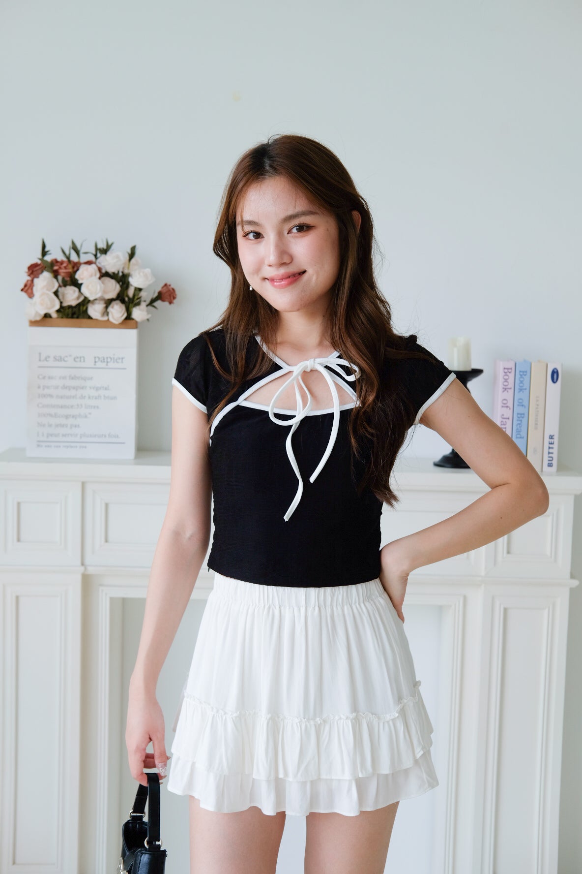 Irisa Lace Ribbon Top (Black)