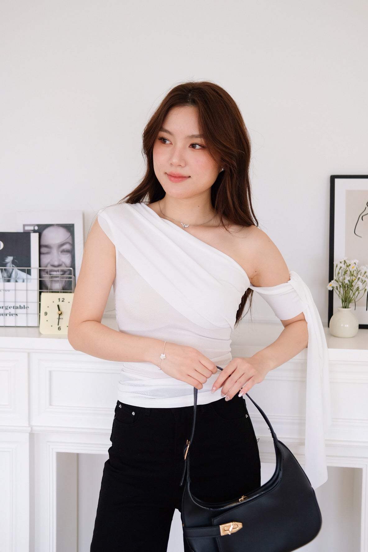 Erika Draped Off Shoulder Top (White)