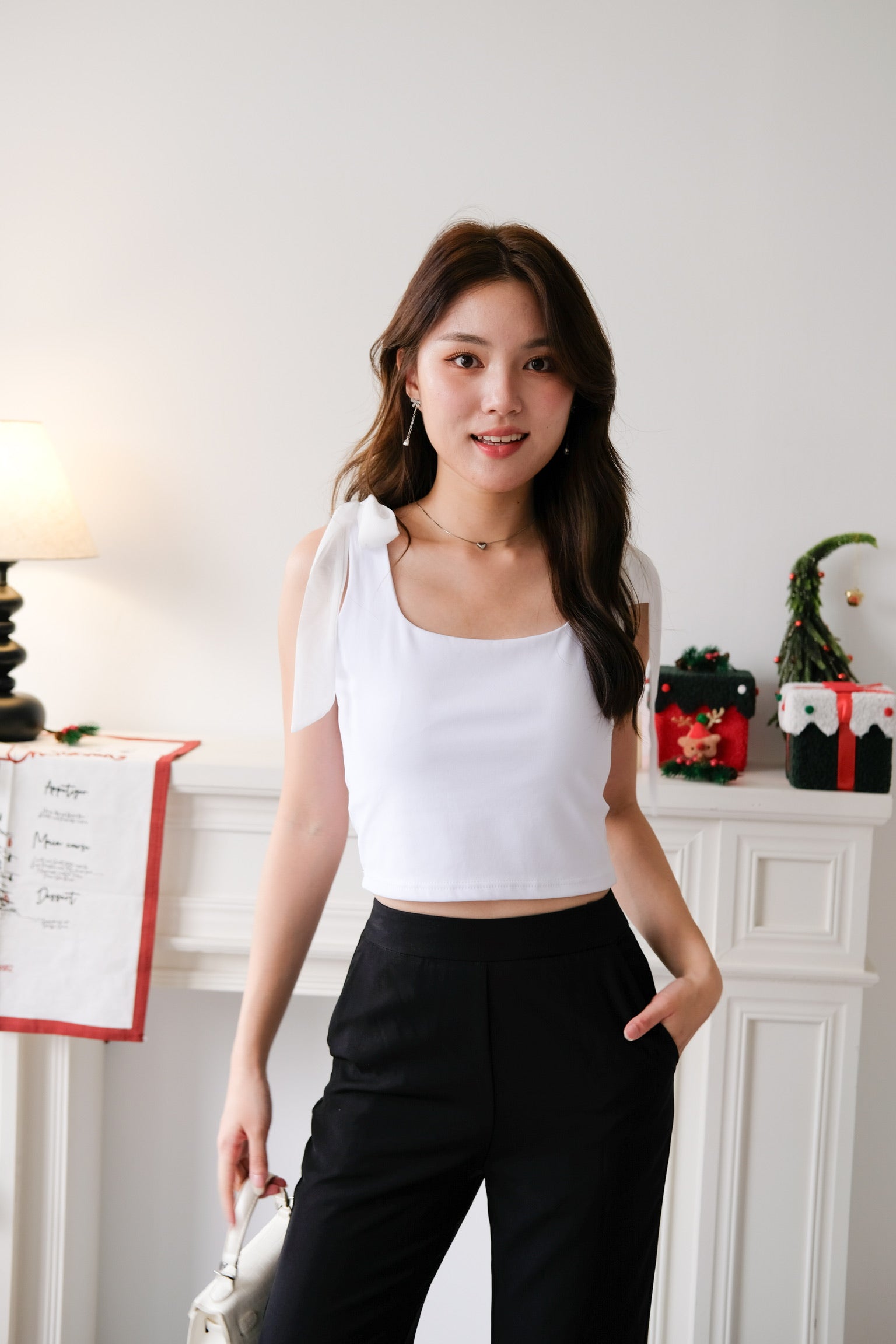 Bridget Self Tie Ribbon Crop Top (White)