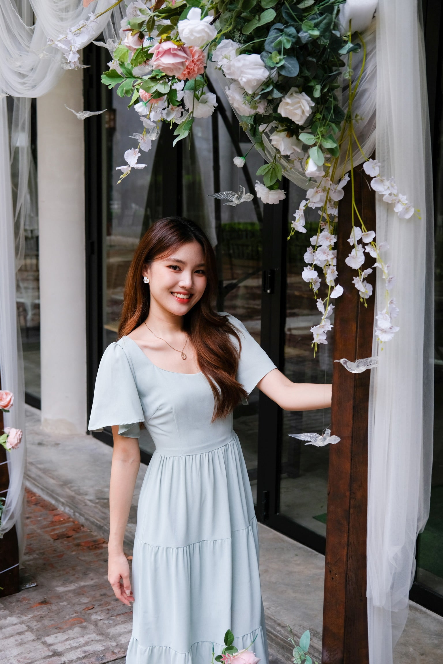 Giselle Flutter Maxi Dress (Sage Green)