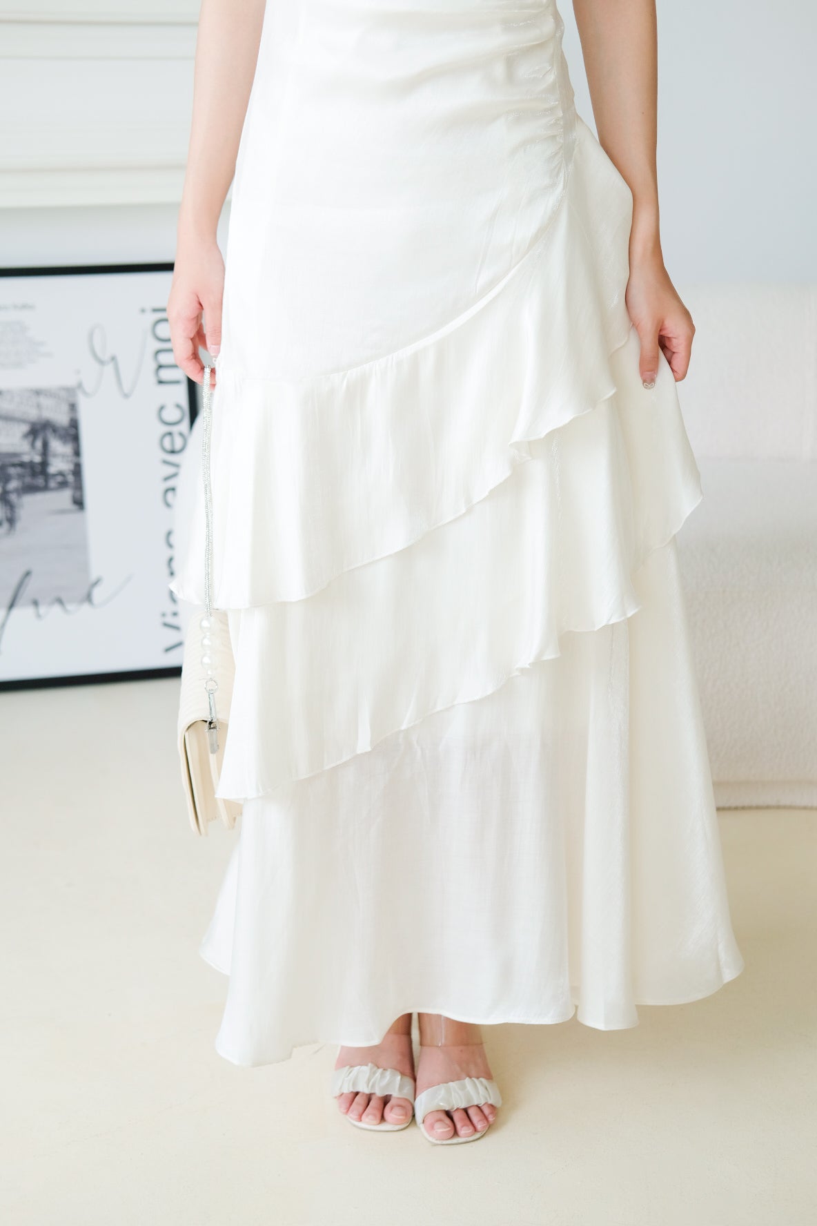 Vicky Ruffle Tiered Dinner Maxi Dress (Cream)
