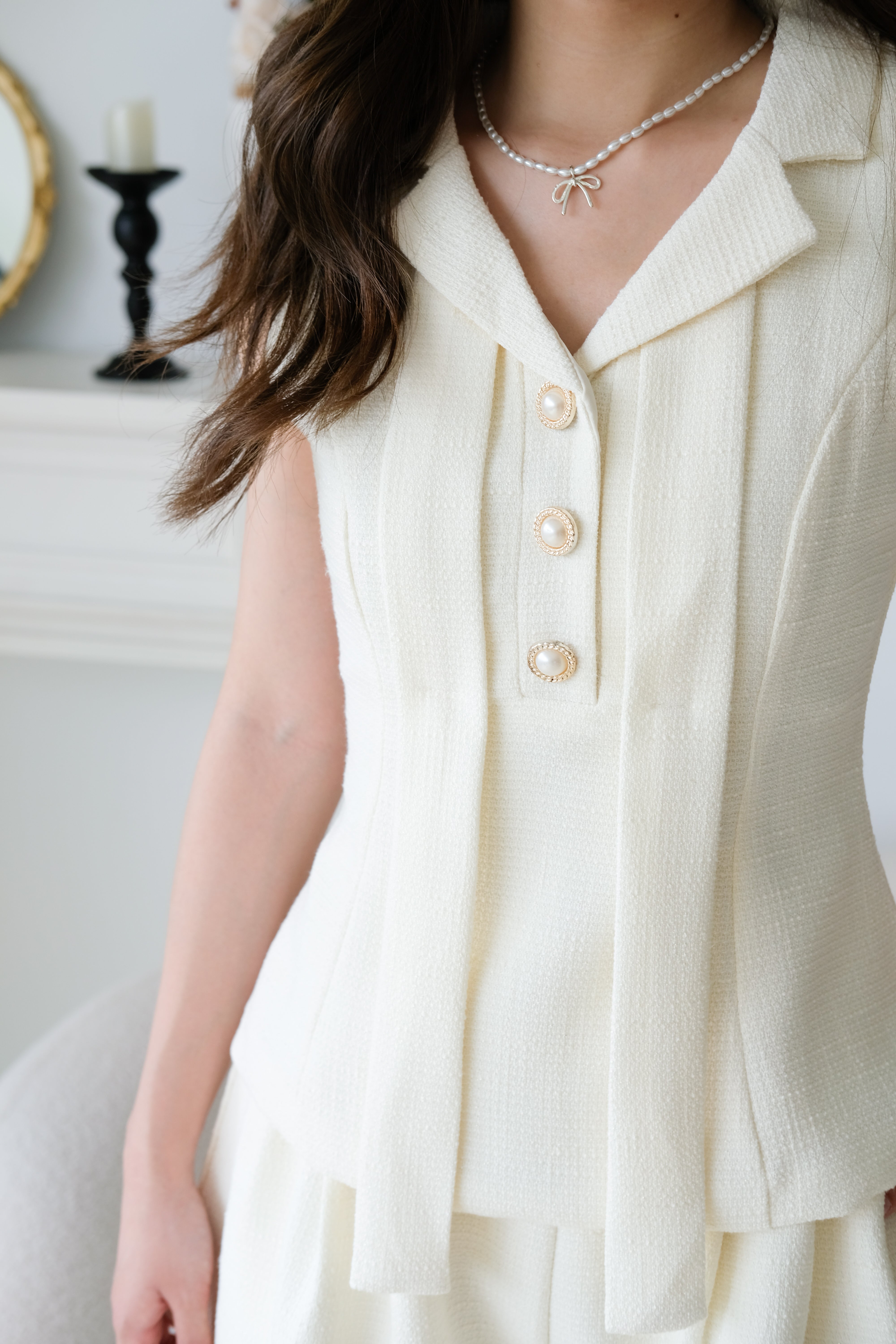 Gwen Collared Tweed Set (White)