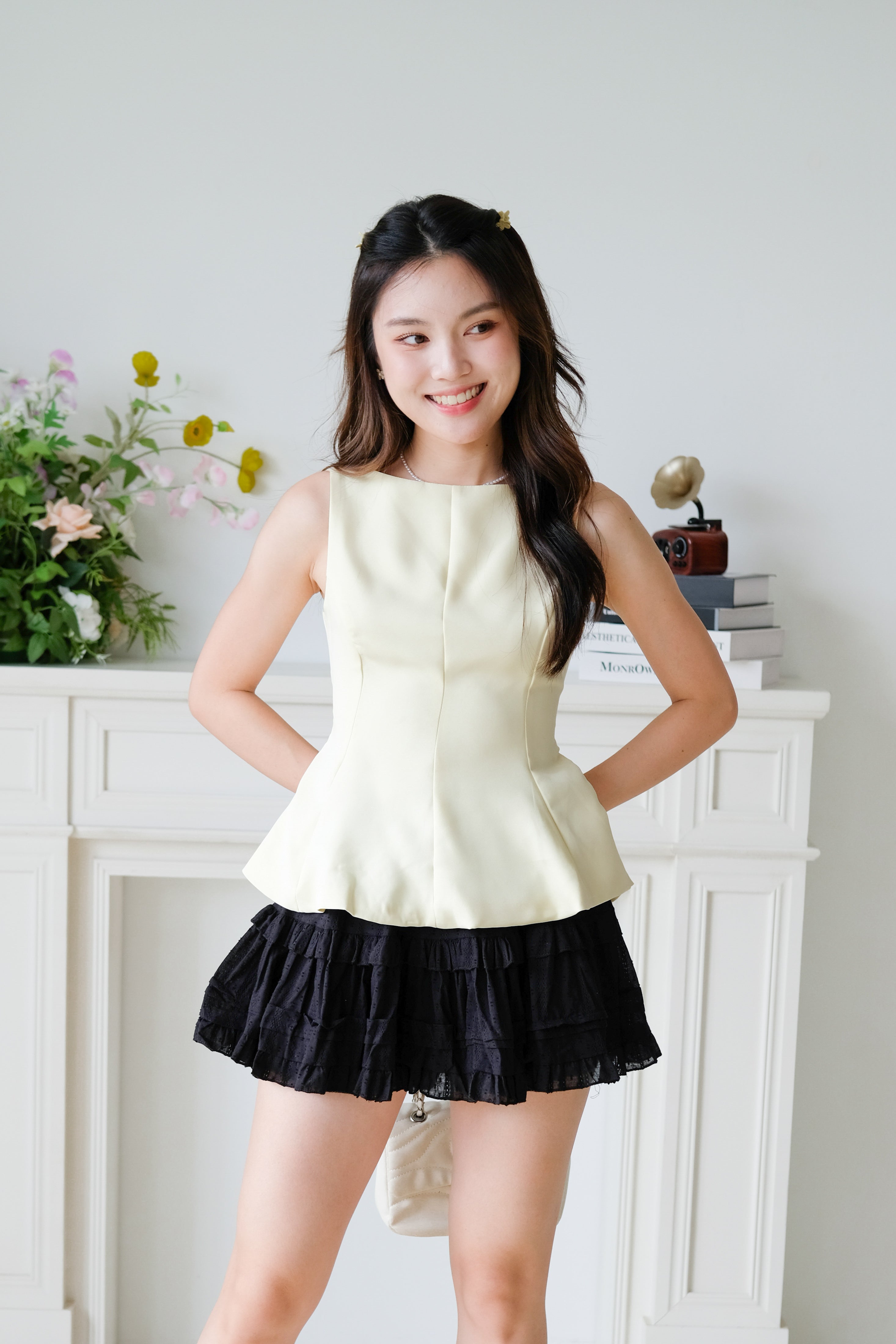 Belle Bareback Peplum Top (Light Yellow)