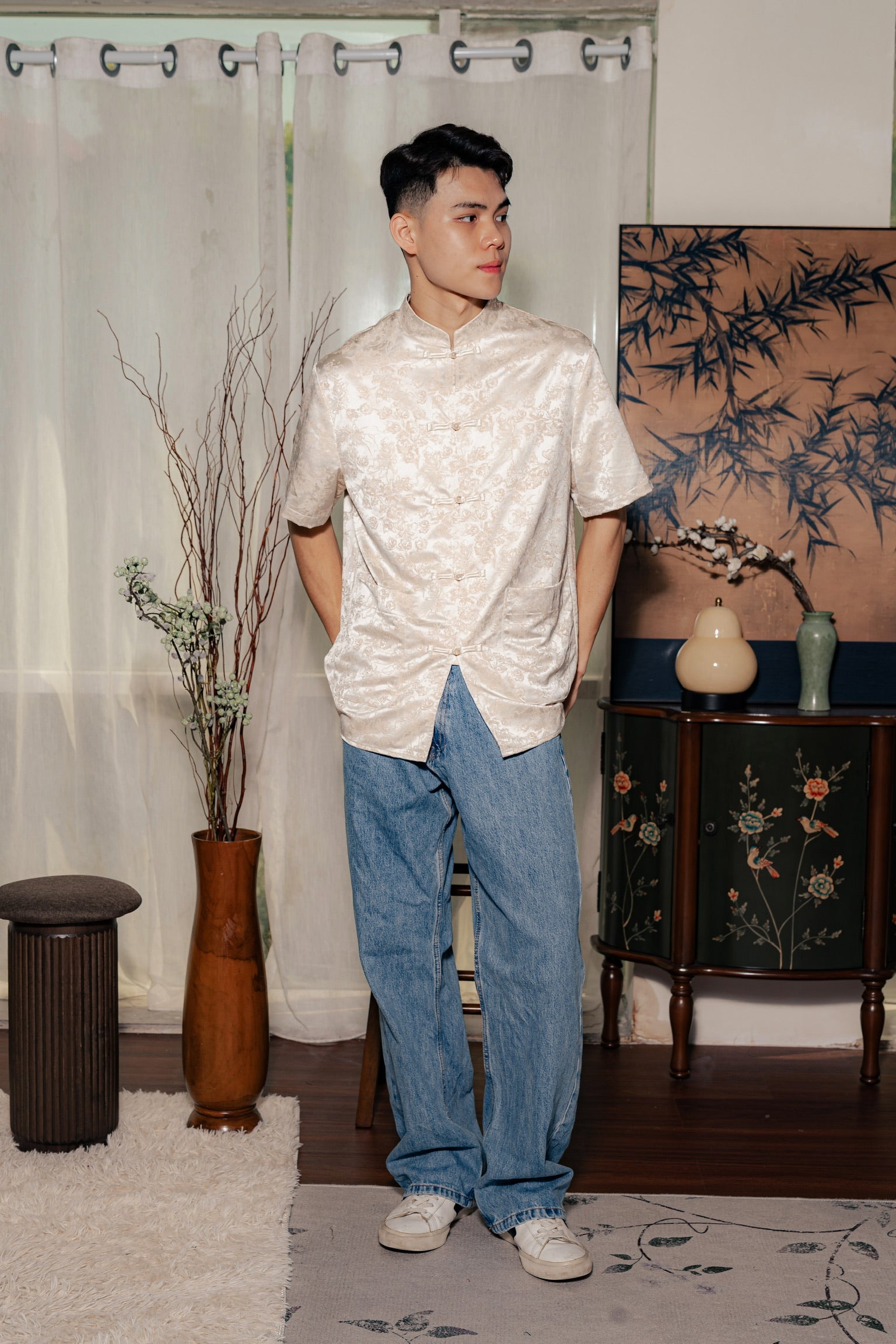 冰清玉洁 Jade Sleeved Samfu (Beige Cream)