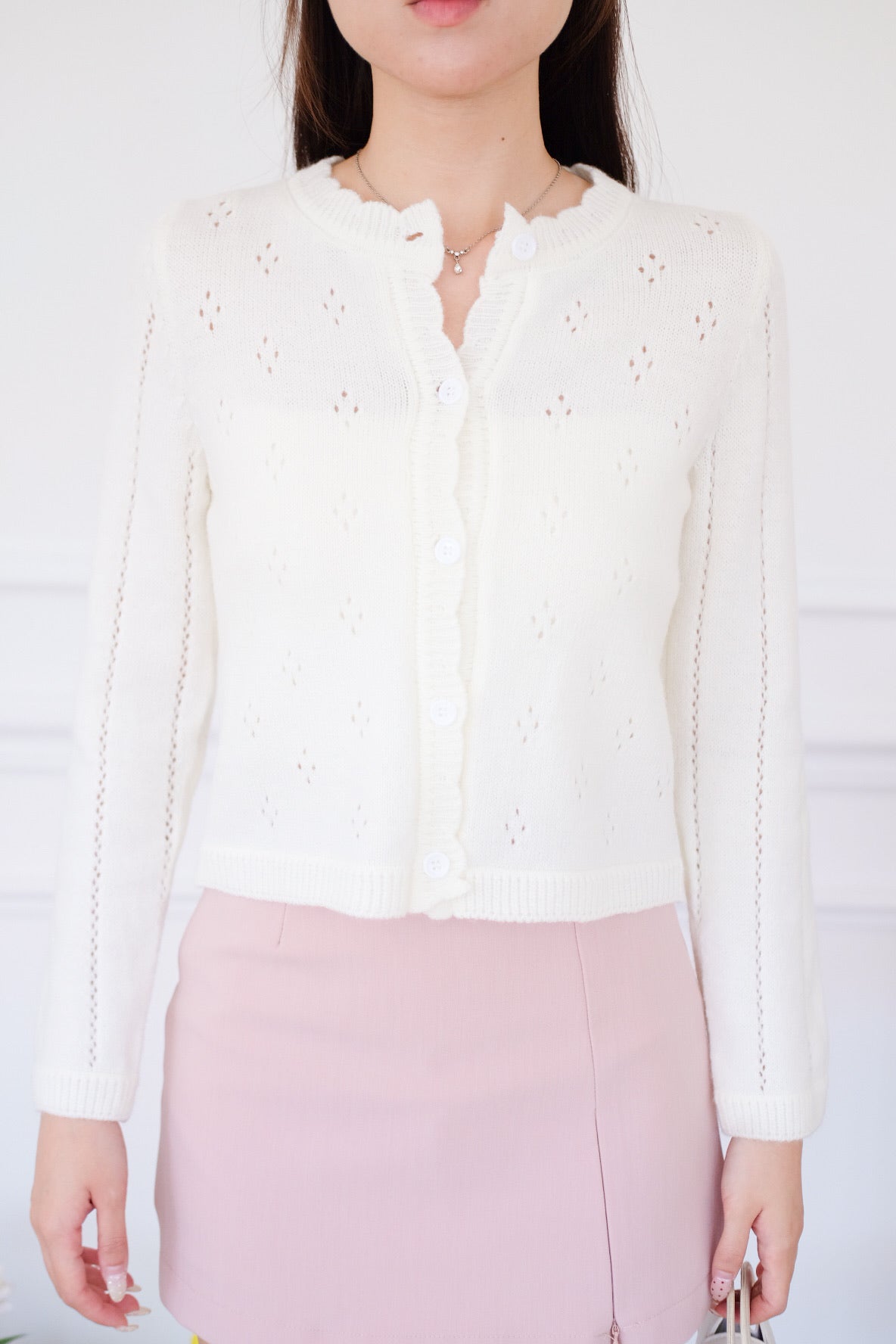Mirae Soft Fuzzy Knit Cardigan (White)