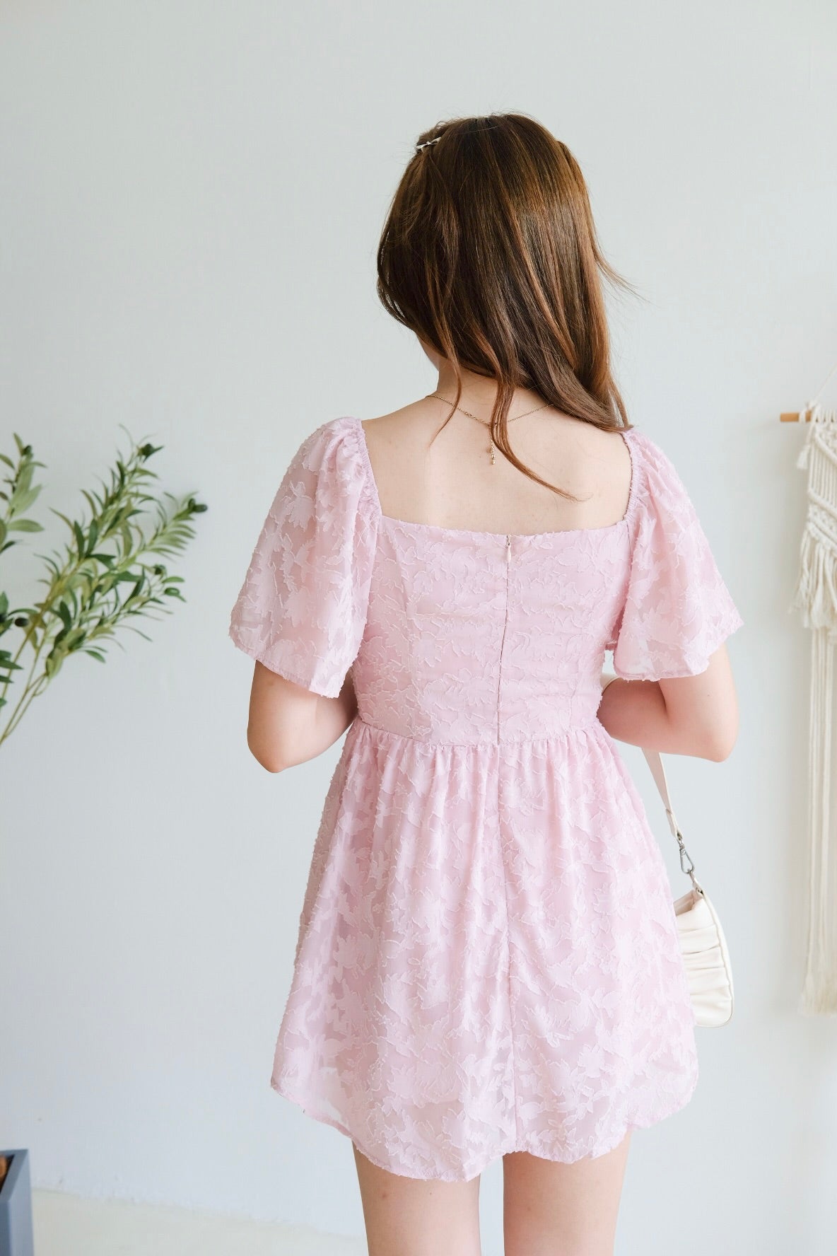 Eloise Flutter Sleeve Dress (Peony Pink)
