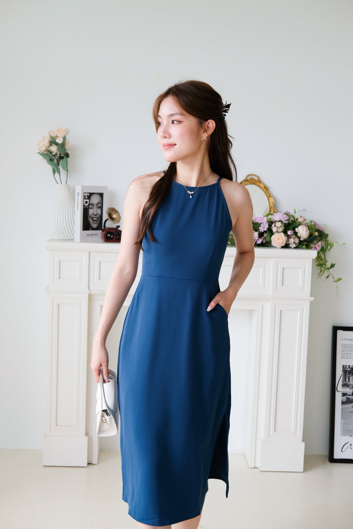 Canice Halter Side Slit Midi Dress (Teal)