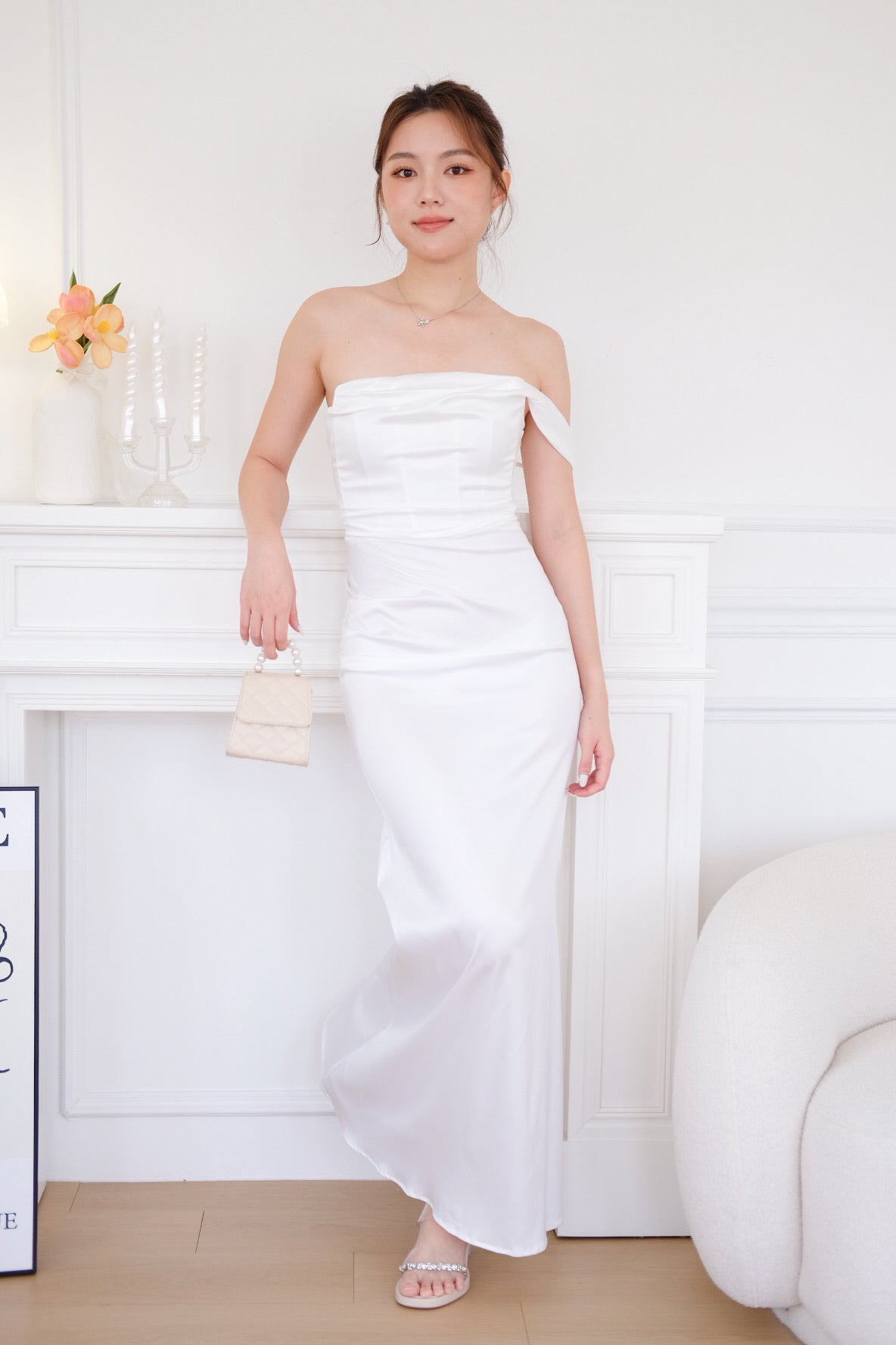 Ophelia Satin Mermaid Maxi Dress (White)