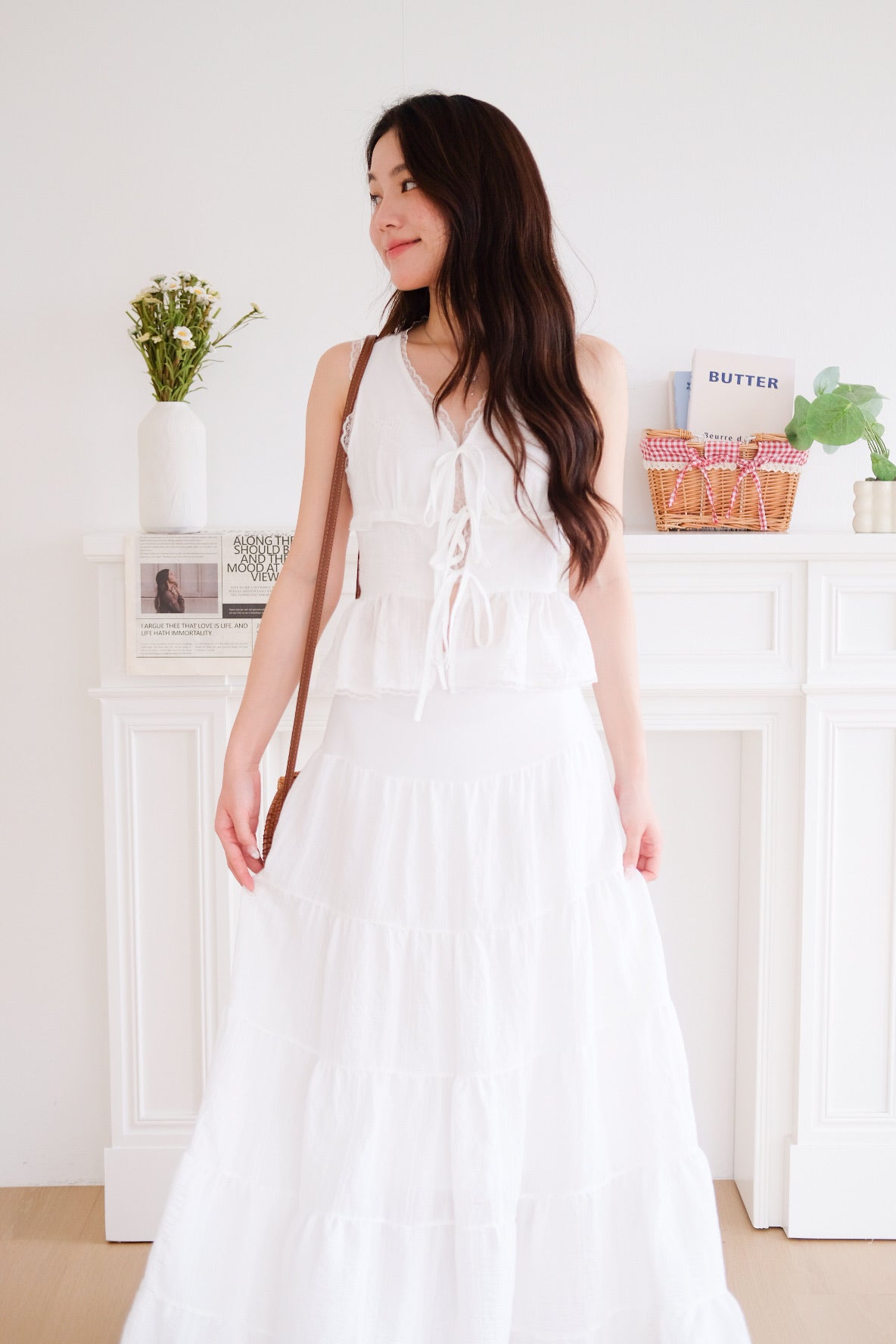 Yara Tiered Maxi Skirt (White)