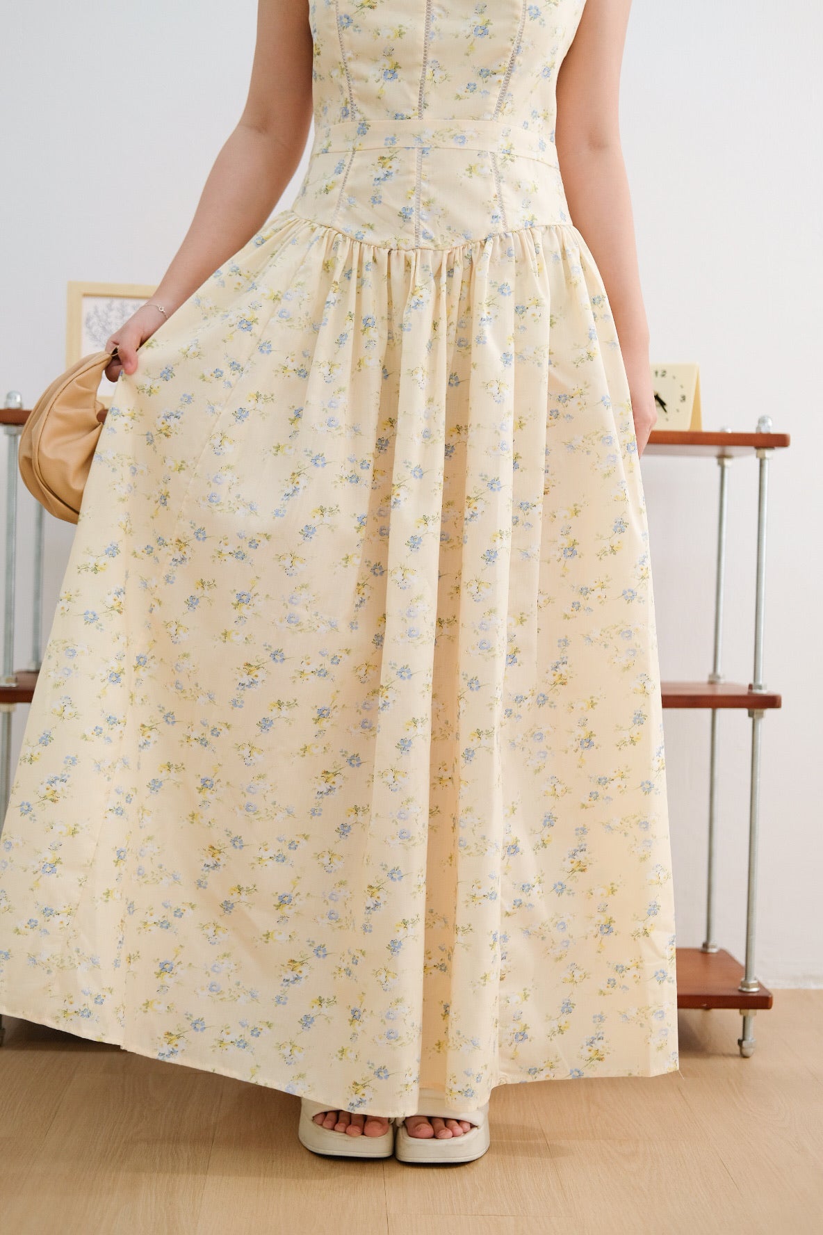 Yellow Floral Corset Strap Dress