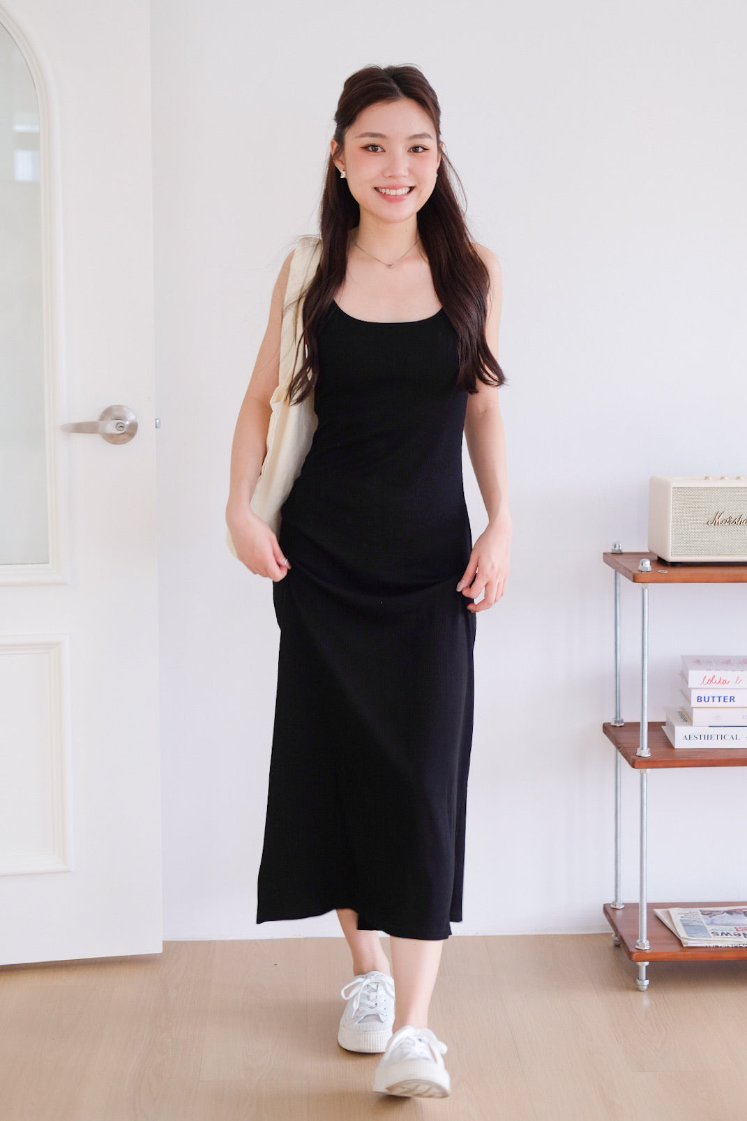 Jocelyn Padded Ribbed A Line Dress (Black)