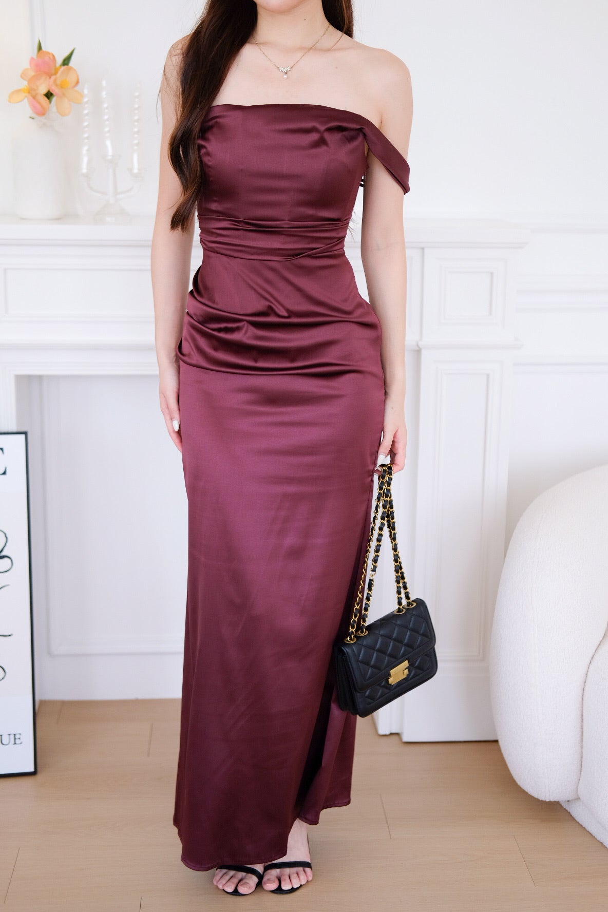 Ophelia Satin Mermaid Maxi Dress (Burgundy)