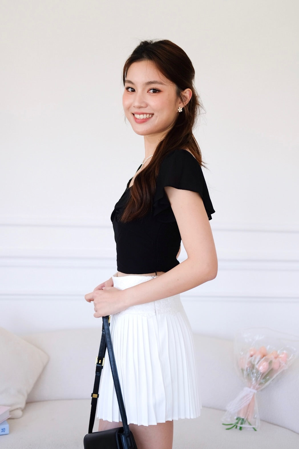 Lisette Flutter Crop Top (Black)