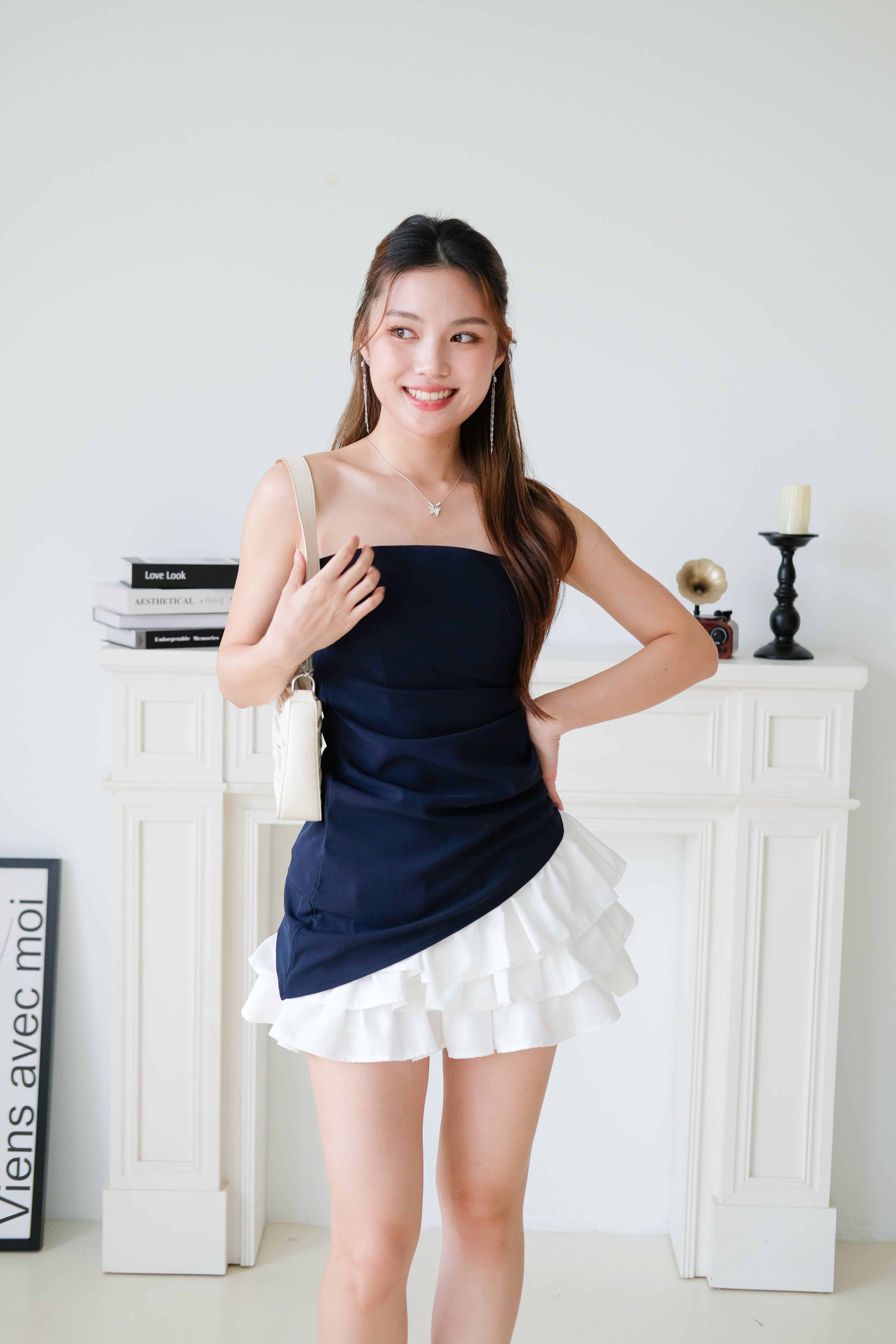 Power Hour Asymmetrical Tube Top (Navy Blue)