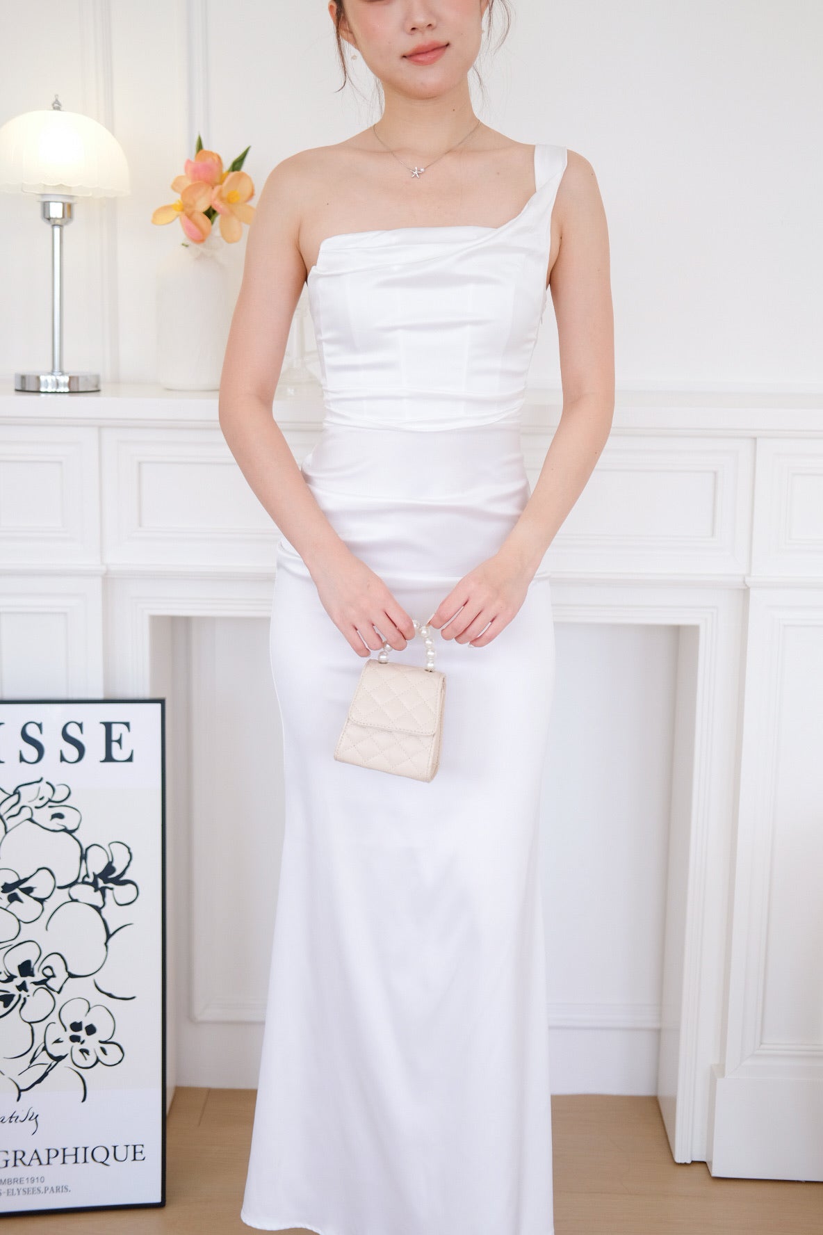Ophelia Satin Mermaid Maxi Dress (White)