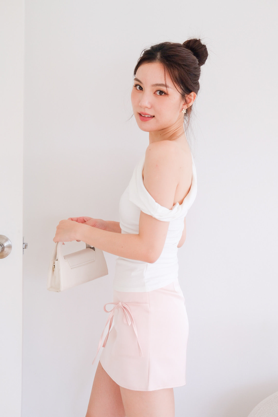 Darcey Ribbon Satin Skorts (Baby Pink)