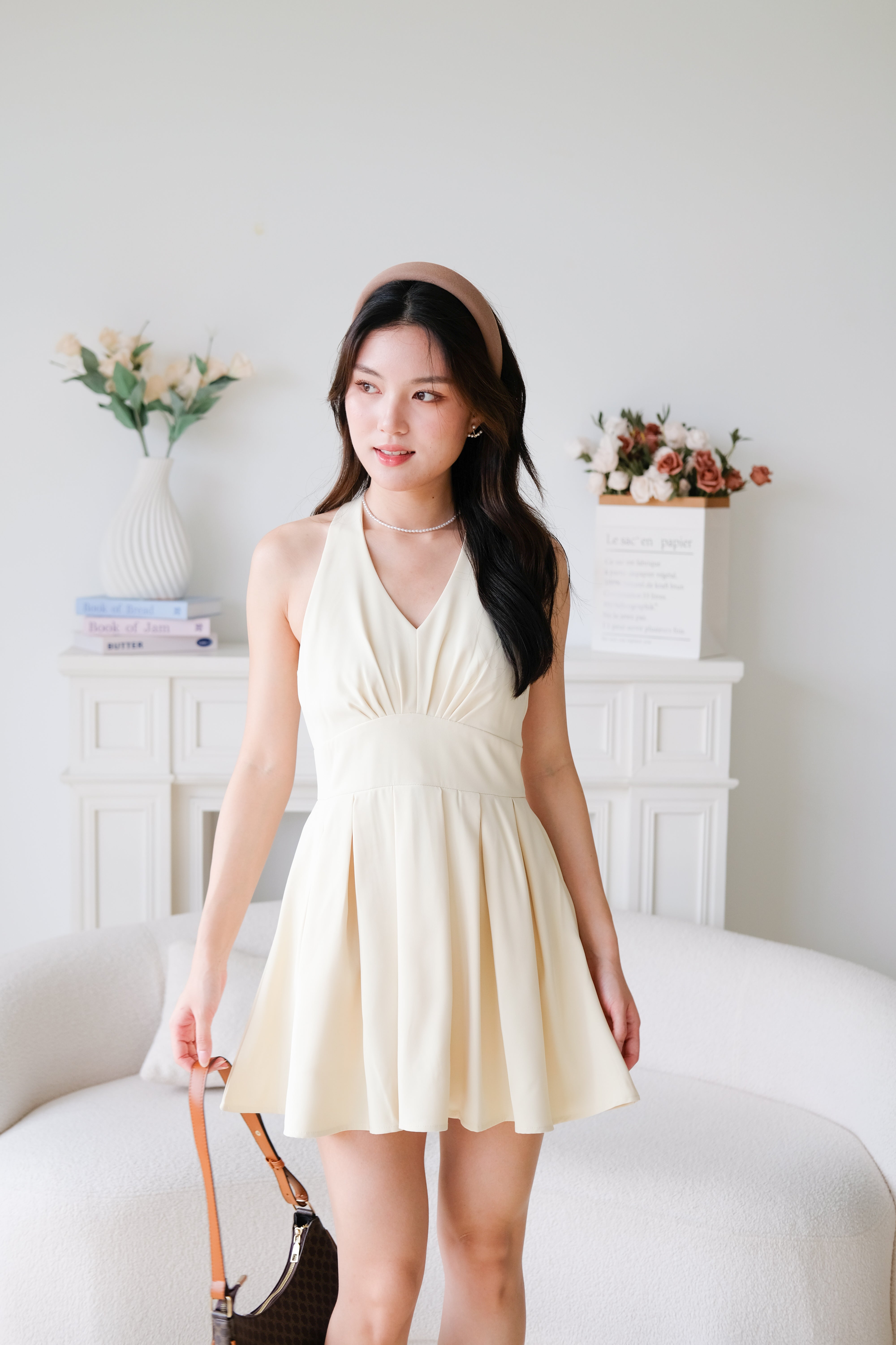 Moon Halter Pleat Dress (Buttermilk Yellow)